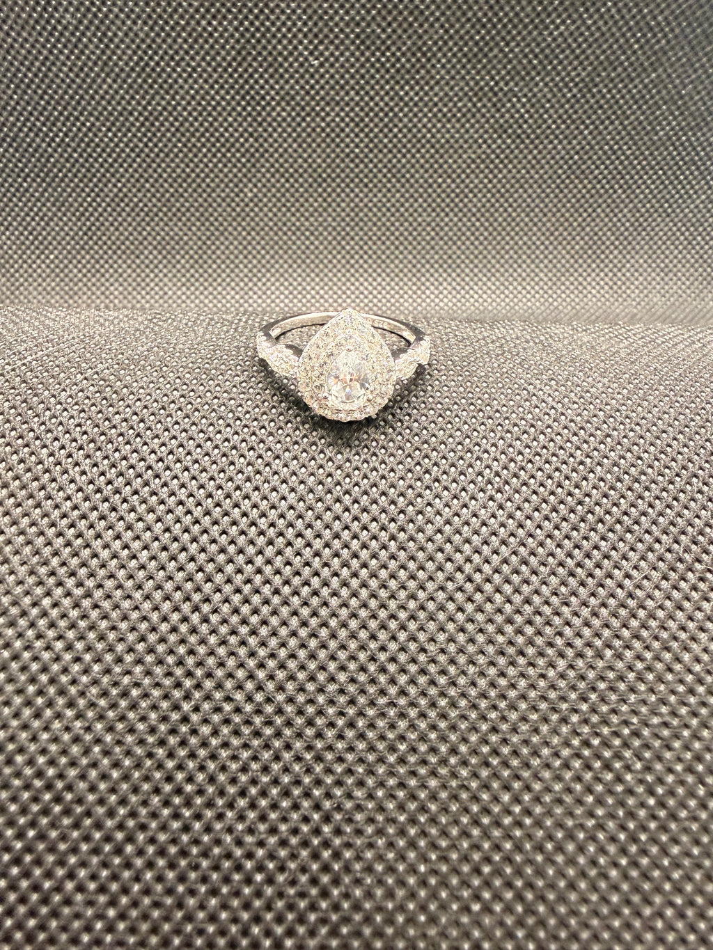 JTV 1.53CTW Pear Lab White Sapphire Rhodium Sterling Silver Halo Ring Sz 8