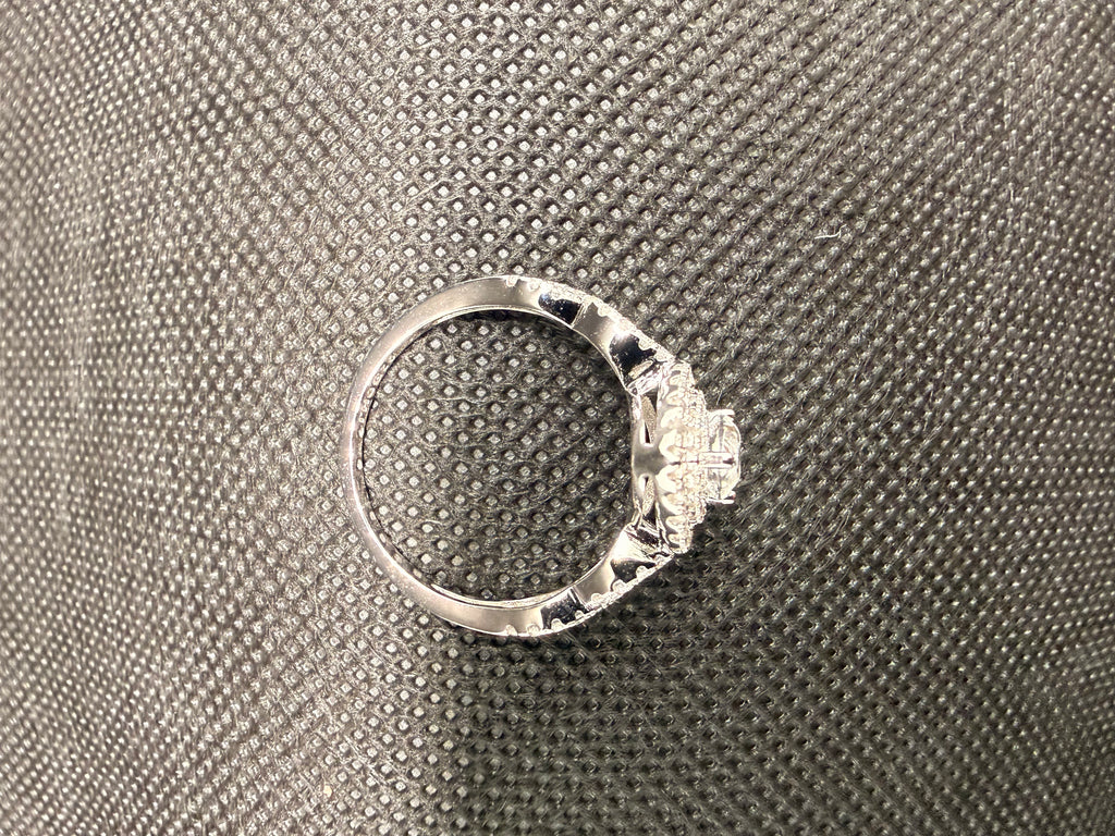 JTV 1.53CTW Pear Lab White Sapphire Rhodium Sterling Silver Halo Ring Sz 8