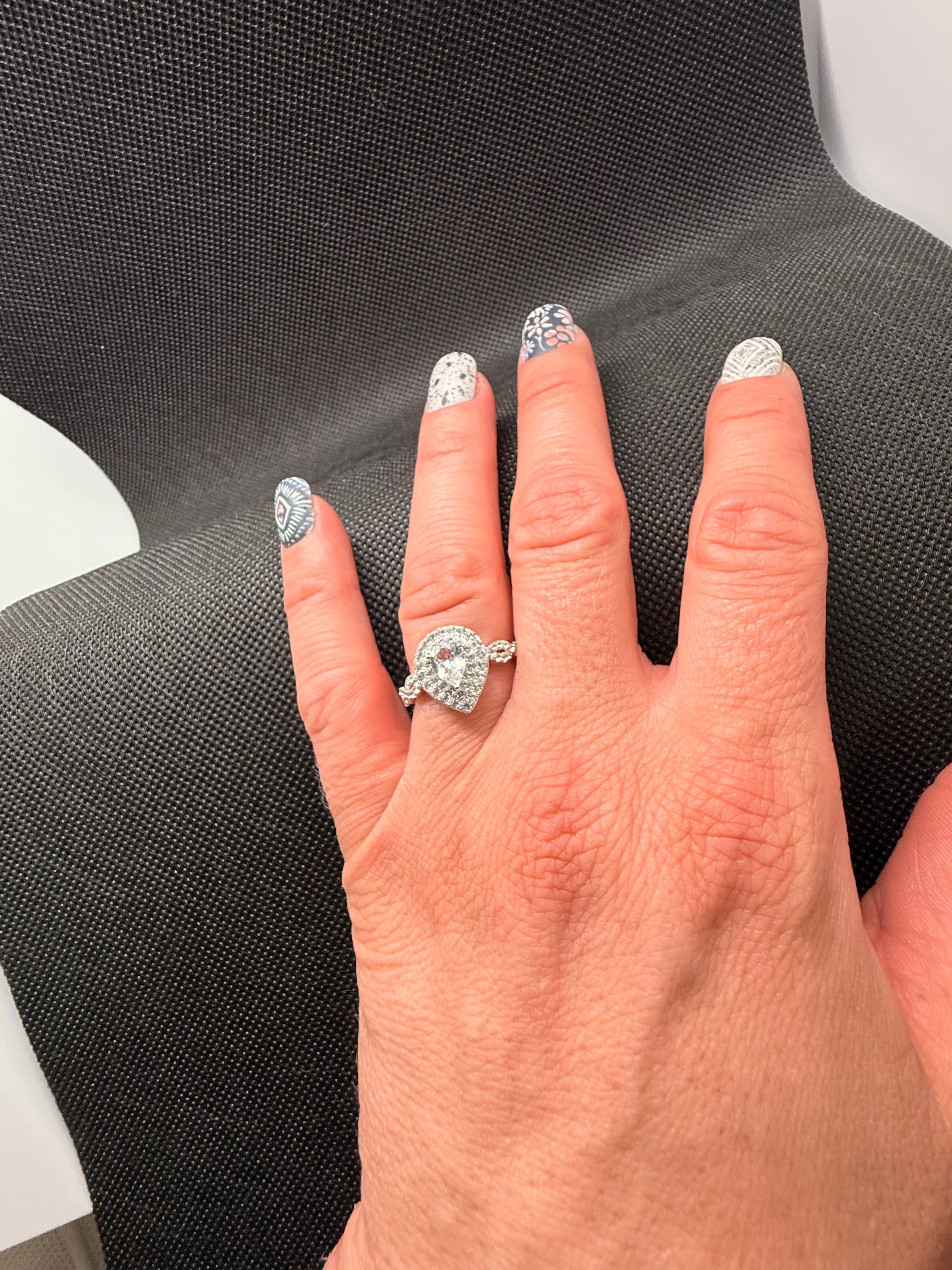 JTV 1.53CTW Pear Lab White Sapphire Rhodium Sterling Silver Halo Ring Sz 8