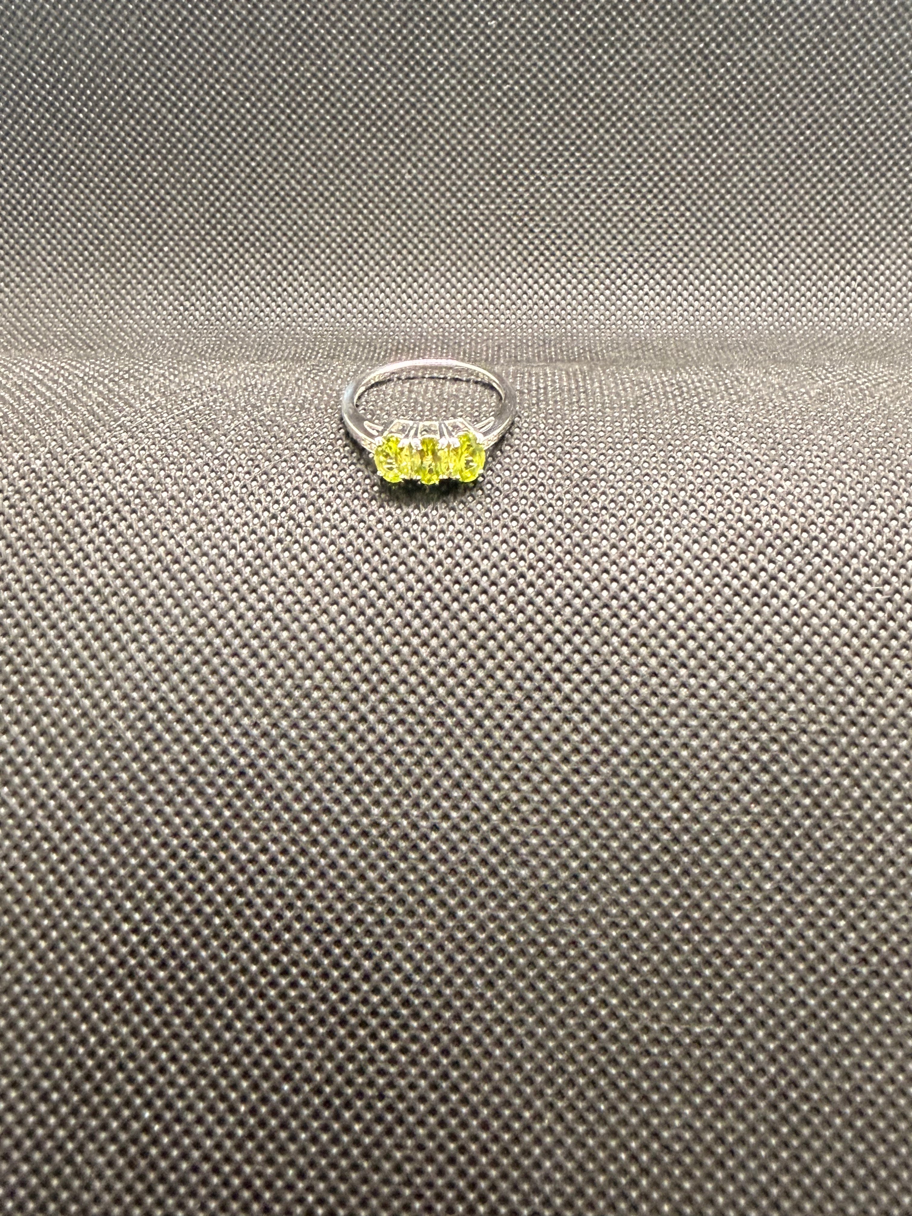 JTV Manchurian Peridot 3-Stone Ring 1.26ctw Rhodium Over Sterling Silver Size 8