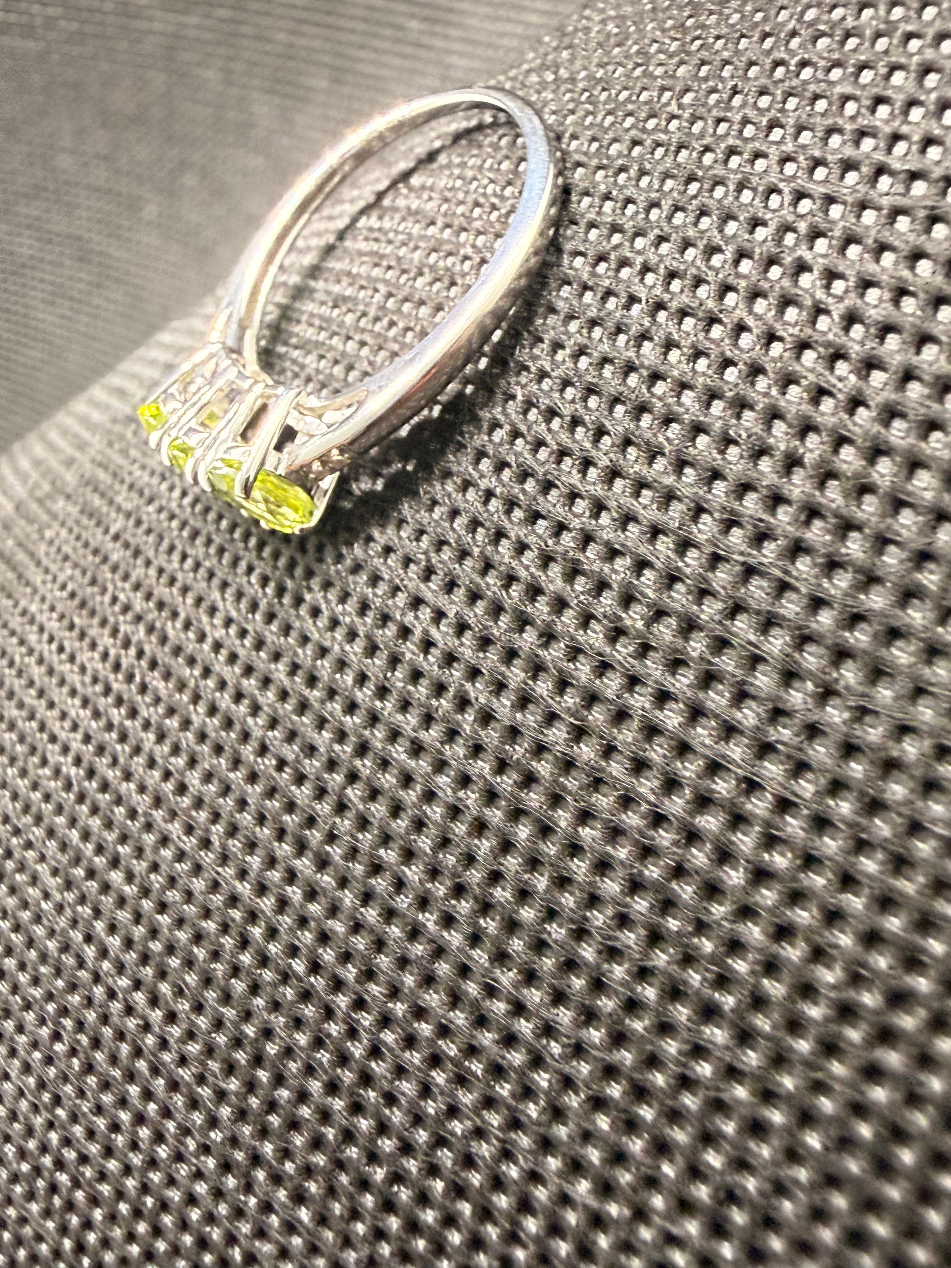 JTV Manchurian Peridot 3-Stone Ring 1.26ctw Rhodium Over Sterling Silver Size 8