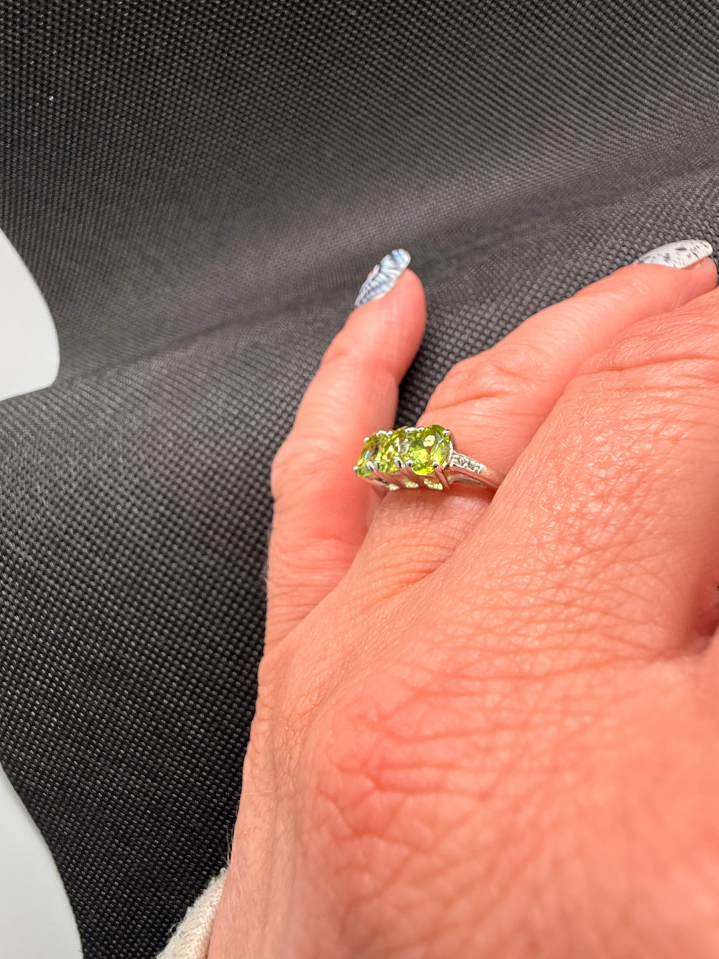 JTV Manchurian Peridot 3-Stone Ring 1.26ctw Rhodium Over Sterling Silver Size 8