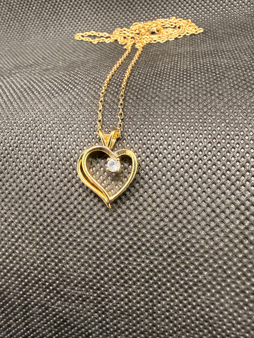 JTV White Topaz Open Heart Pendant Necklace 14K Gold Over Brass 18" Chain