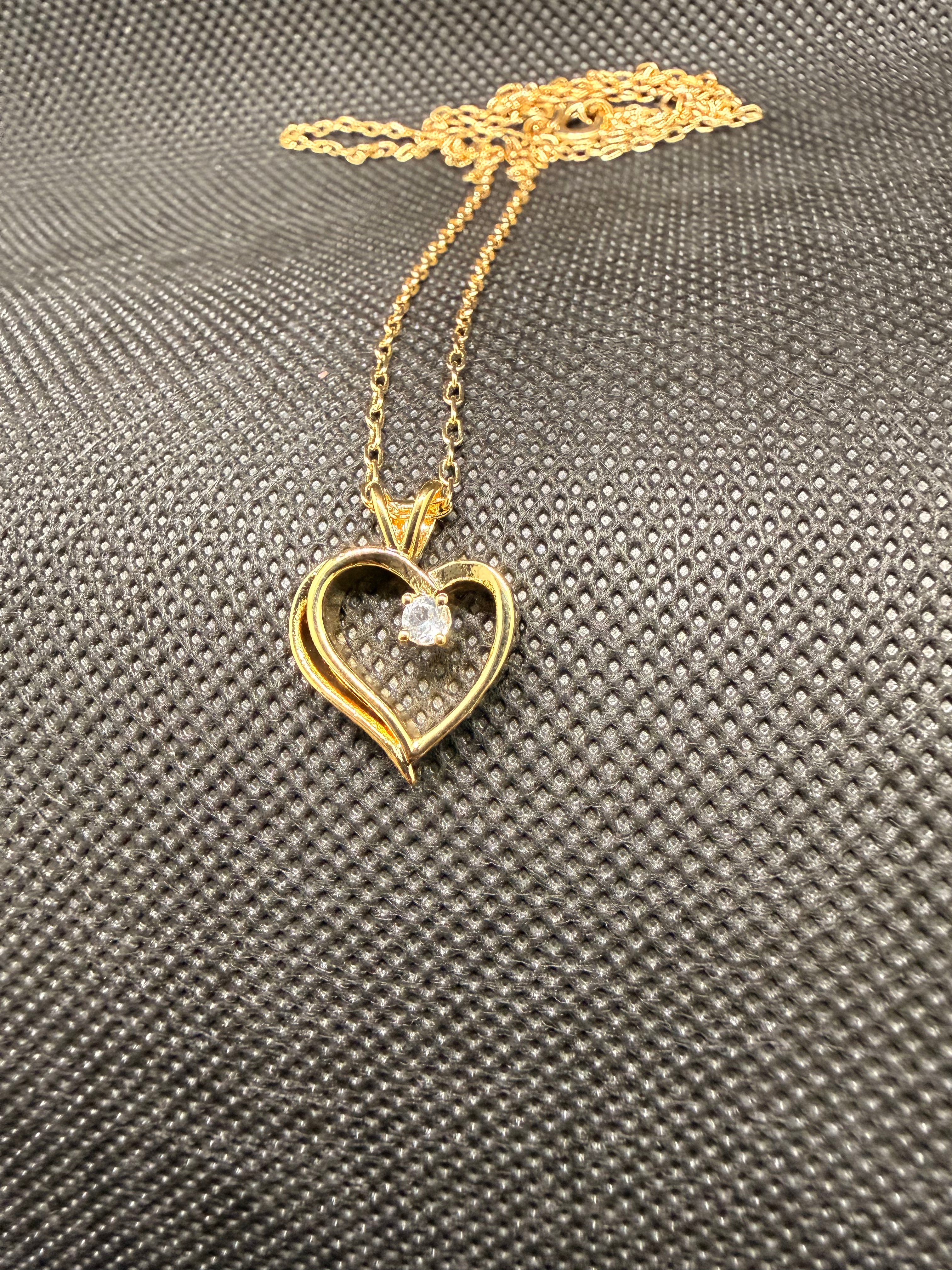 JTV White Topaz Open Heart Pendant Necklace 14K Gold Over Brass 18" Chain