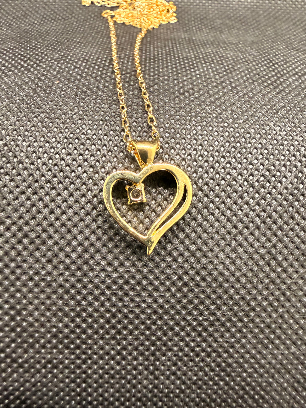 JTV White Topaz Open Heart Pendant Necklace 14K Gold Over Brass 18" Chain