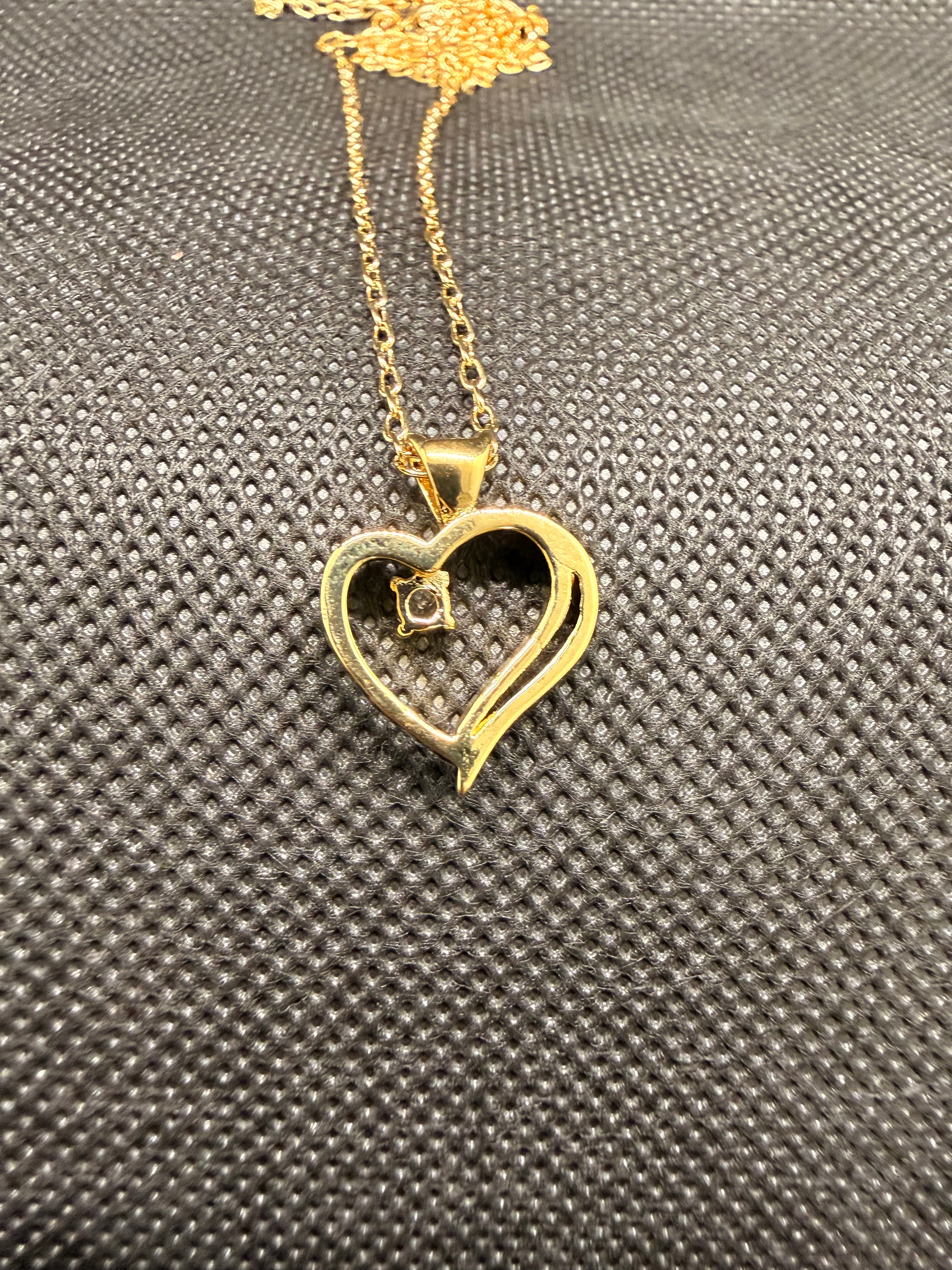 JTV White Topaz Open Heart Pendant Necklace 14K Gold Over Brass 18" Chain