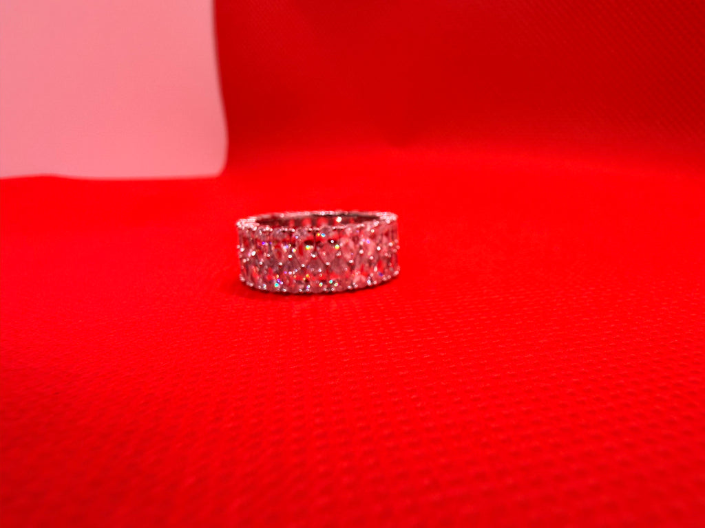 Vanna K 925 Sterling Silver CZ 3-Row Eternity Band Ring Size 8