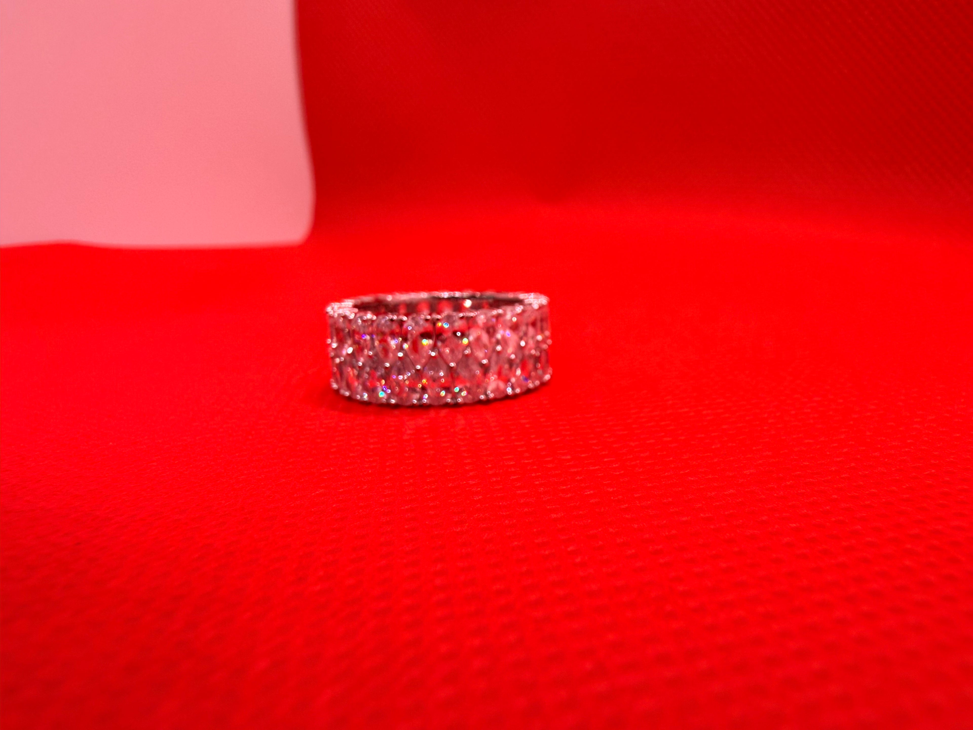 Vanna K 925 Sterling Silver CZ 3-Row Eternity Band Ring Size 8