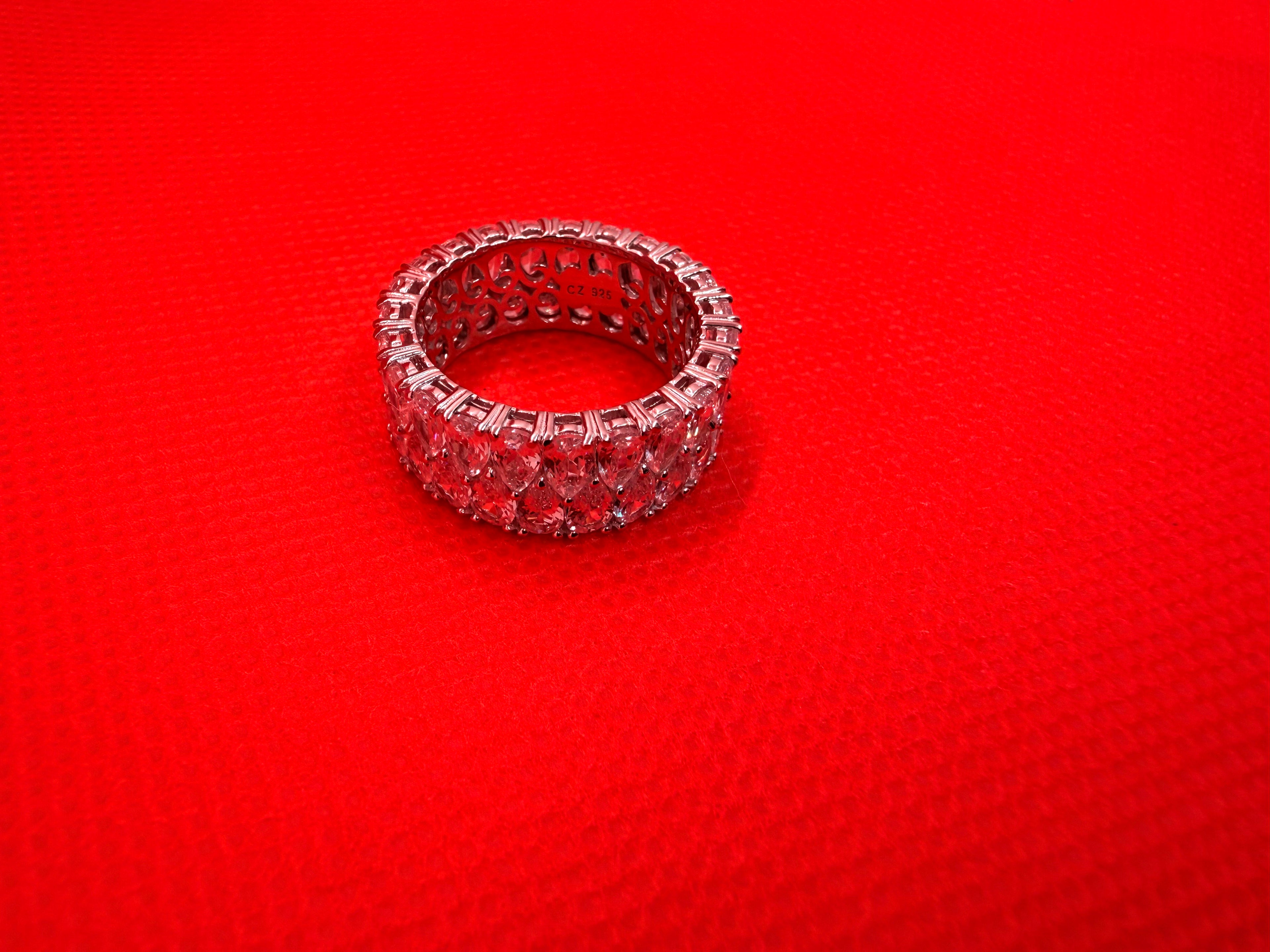 Vanna K 925 Sterling Silver CZ 3-Row Eternity Band Ring Size 8