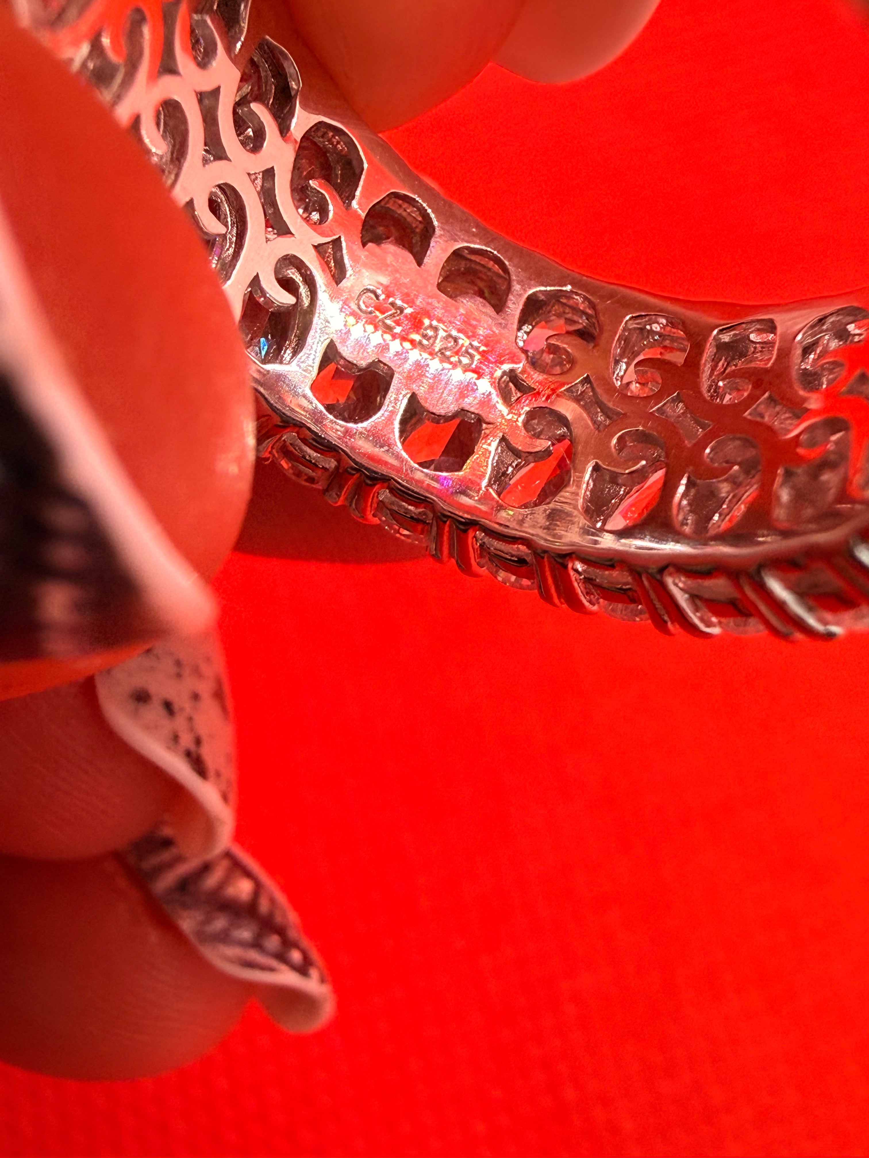 Vanna K 925 Sterling Silver CZ 3-Row Eternity Band Ring Size 8