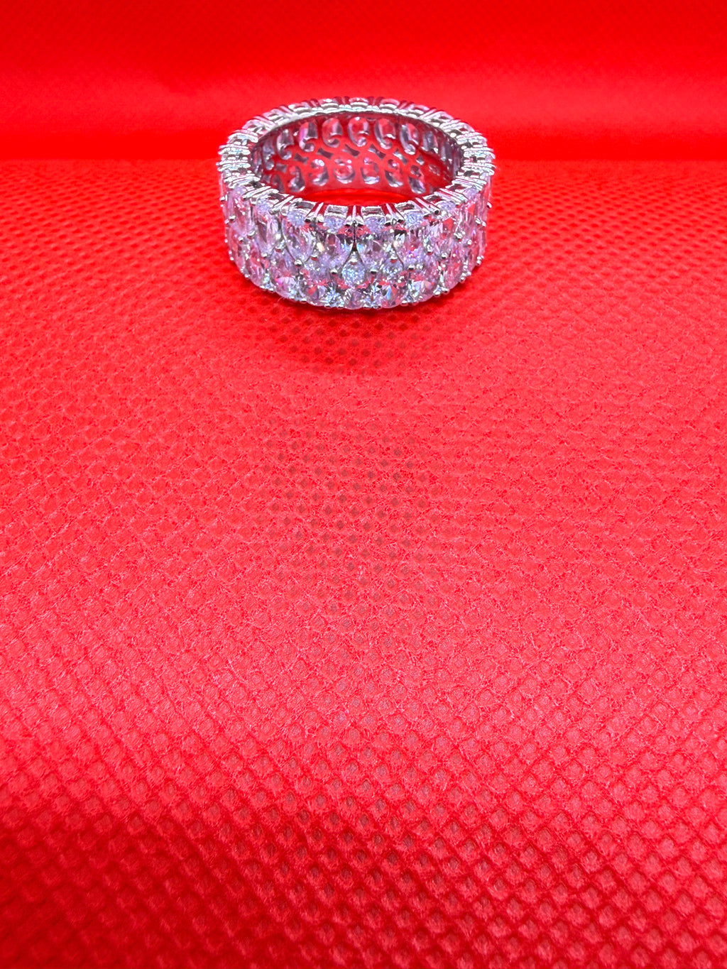 Vanna K 925 Sterling Silver CZ 3-Row Eternity Band Ring Size 8