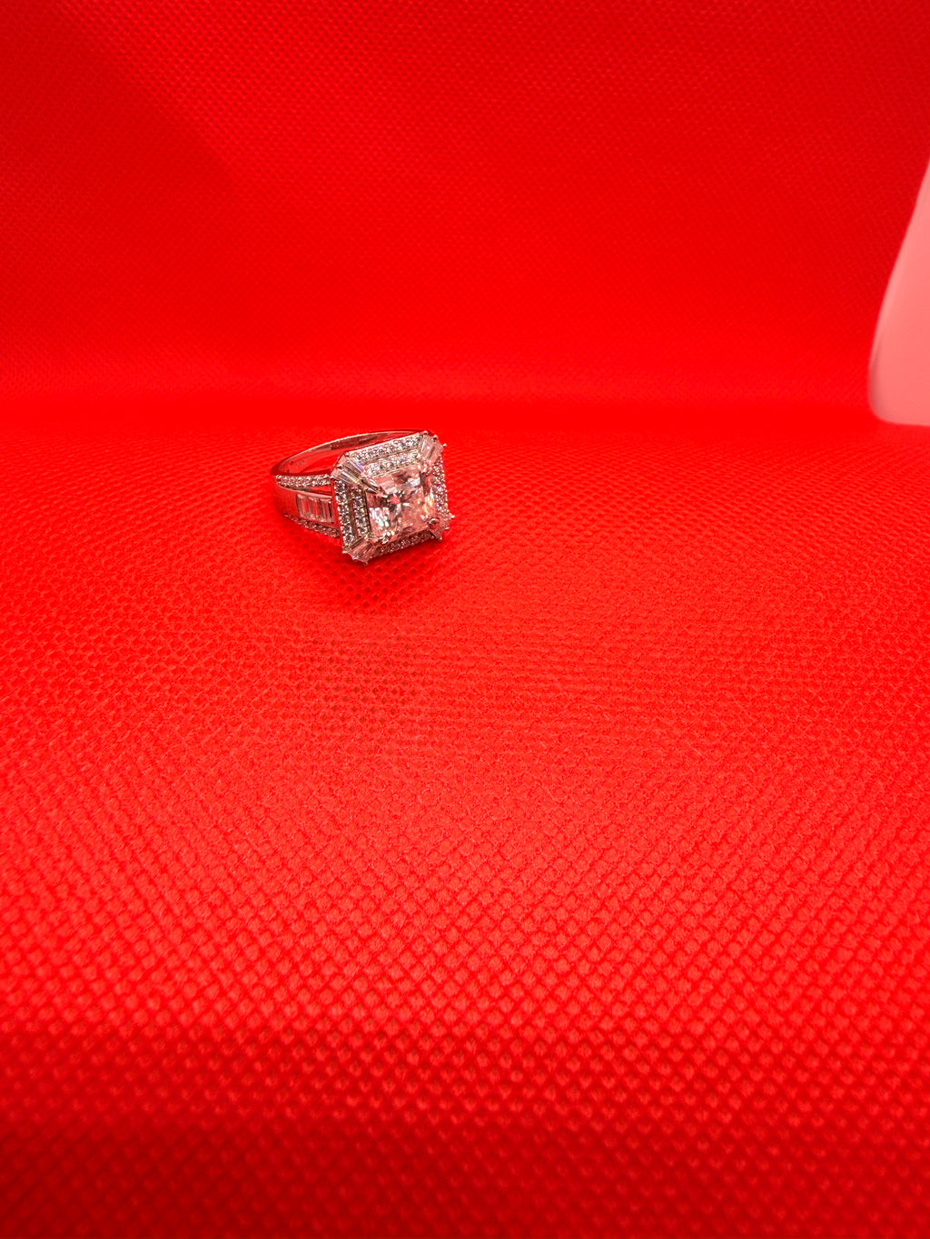 D’Joy 925 Sterling Silver Cushion Cut Double Halo Moissanite Statement Ring Size 8