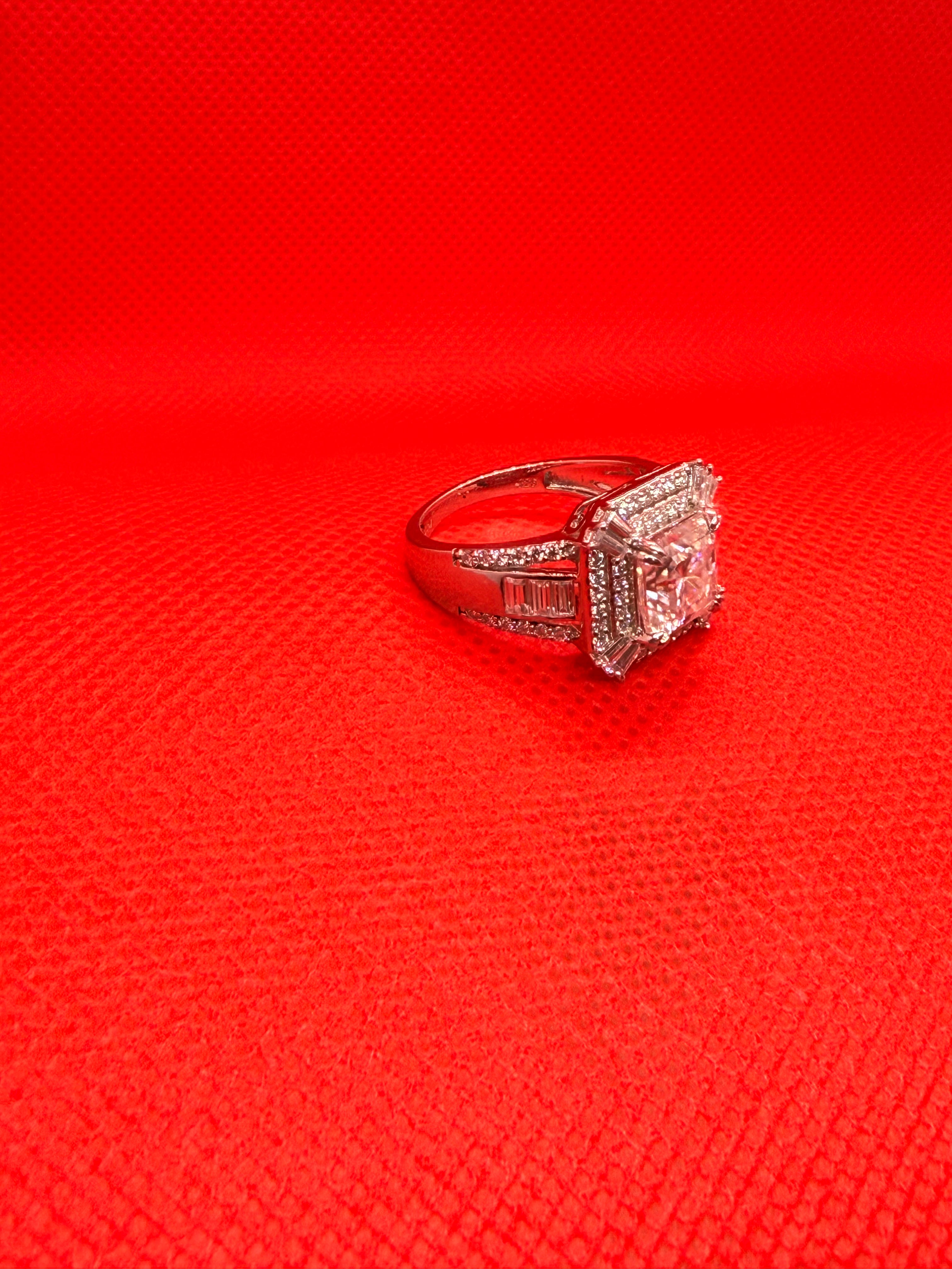 D’Joy 925 Sterling Silver Cushion Cut Double Halo Moissanite Statement Ring Size 8