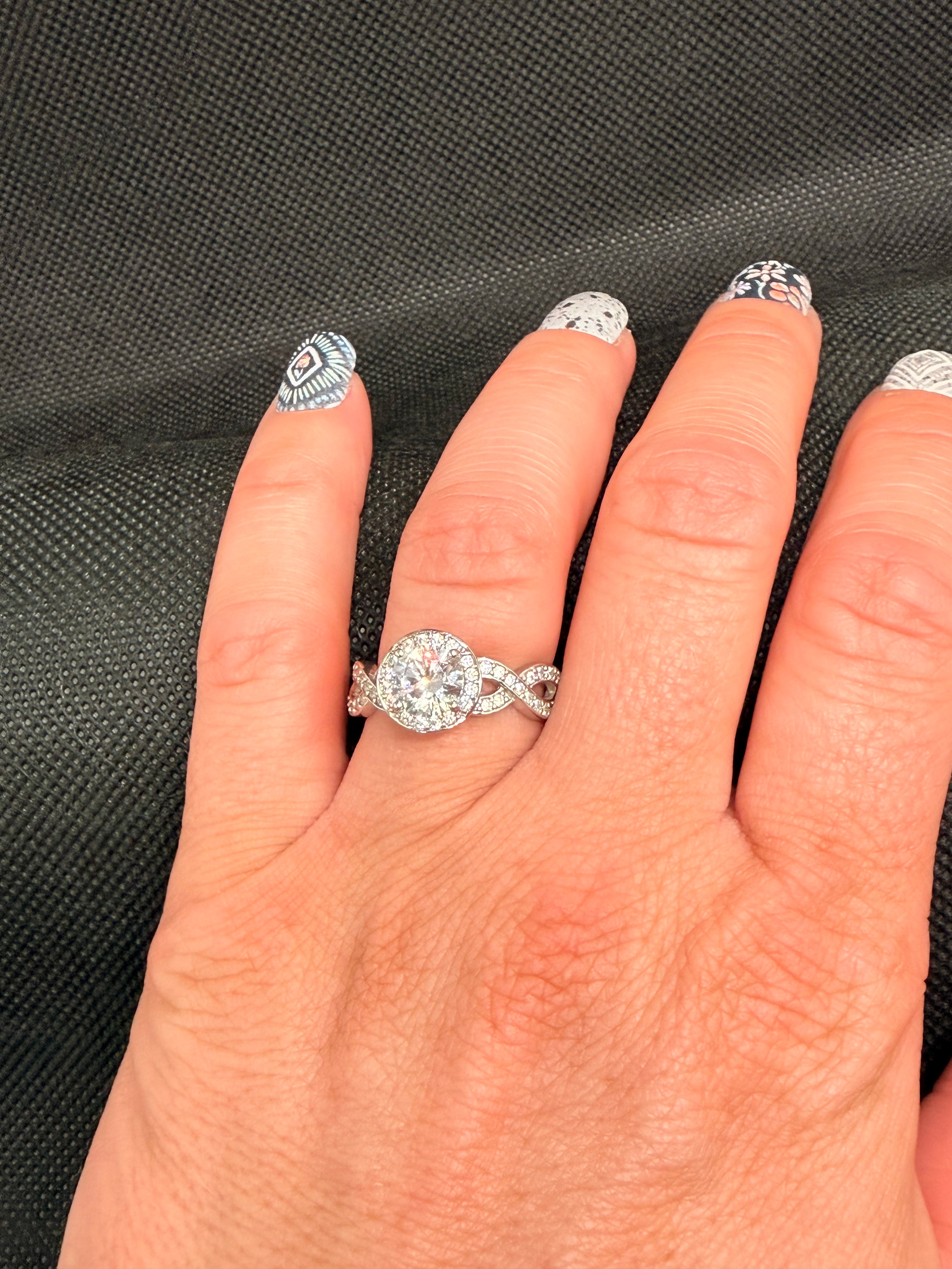 CZ Round Halo Ring | Infinity Twist Pave Shank | 925 Sterling Silver | Size 8