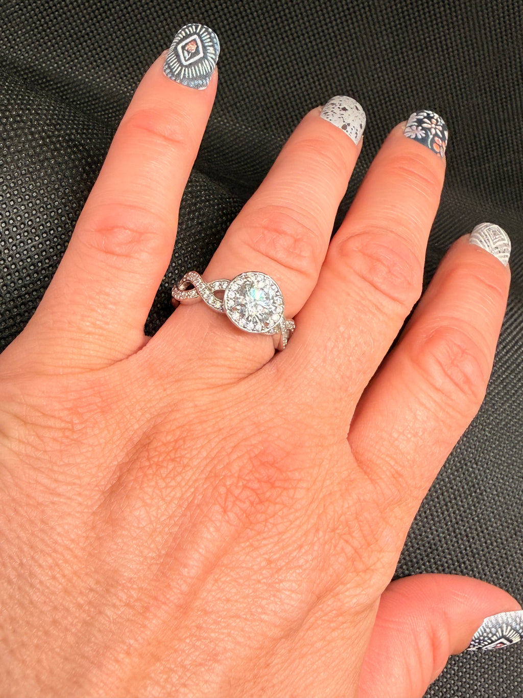 CZ Round Halo Ring | Infinity Twist Pave Shank | 925 Sterling Silver | Size 8