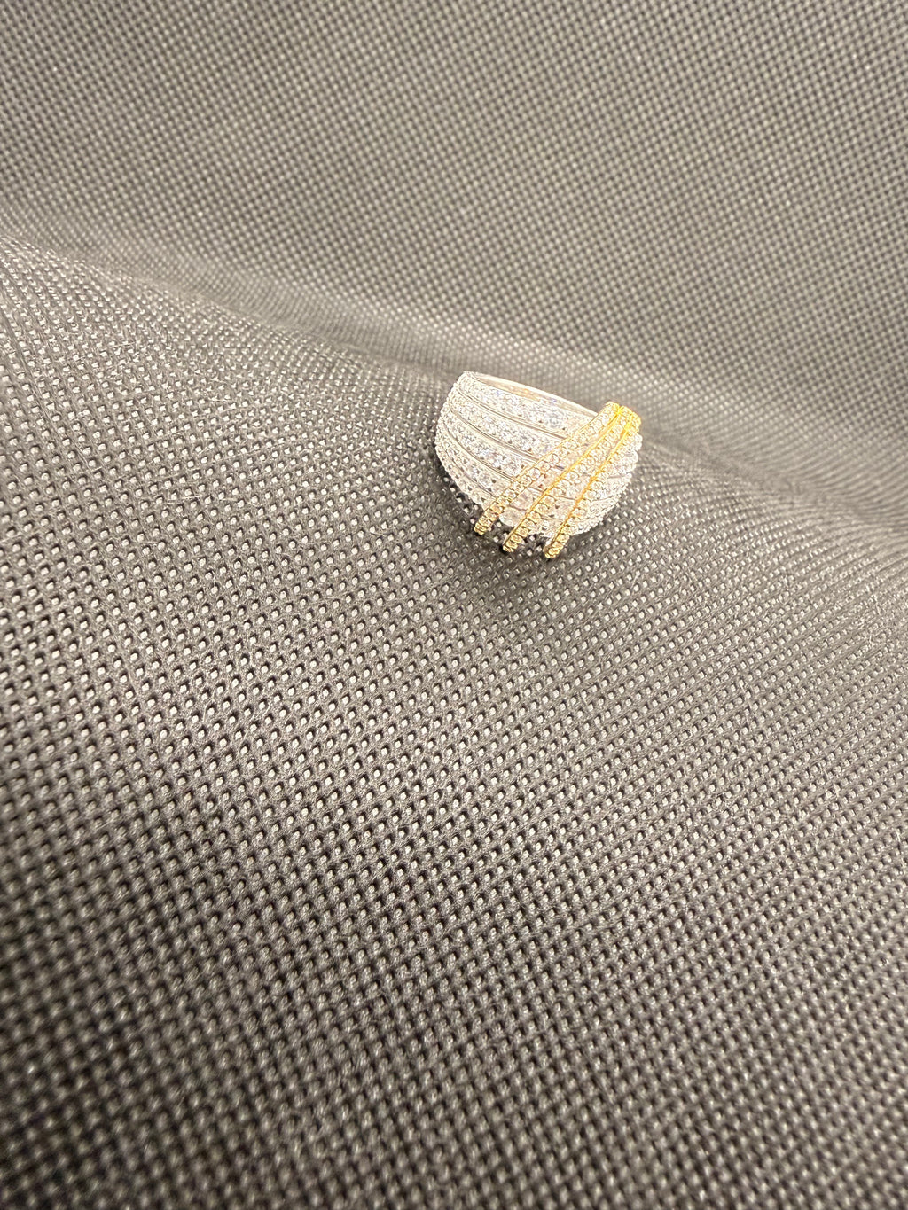Two-Tone CZ Pave Multi-Row Wide Cocktail Ring | 925 Sterling Silver | Size 8
