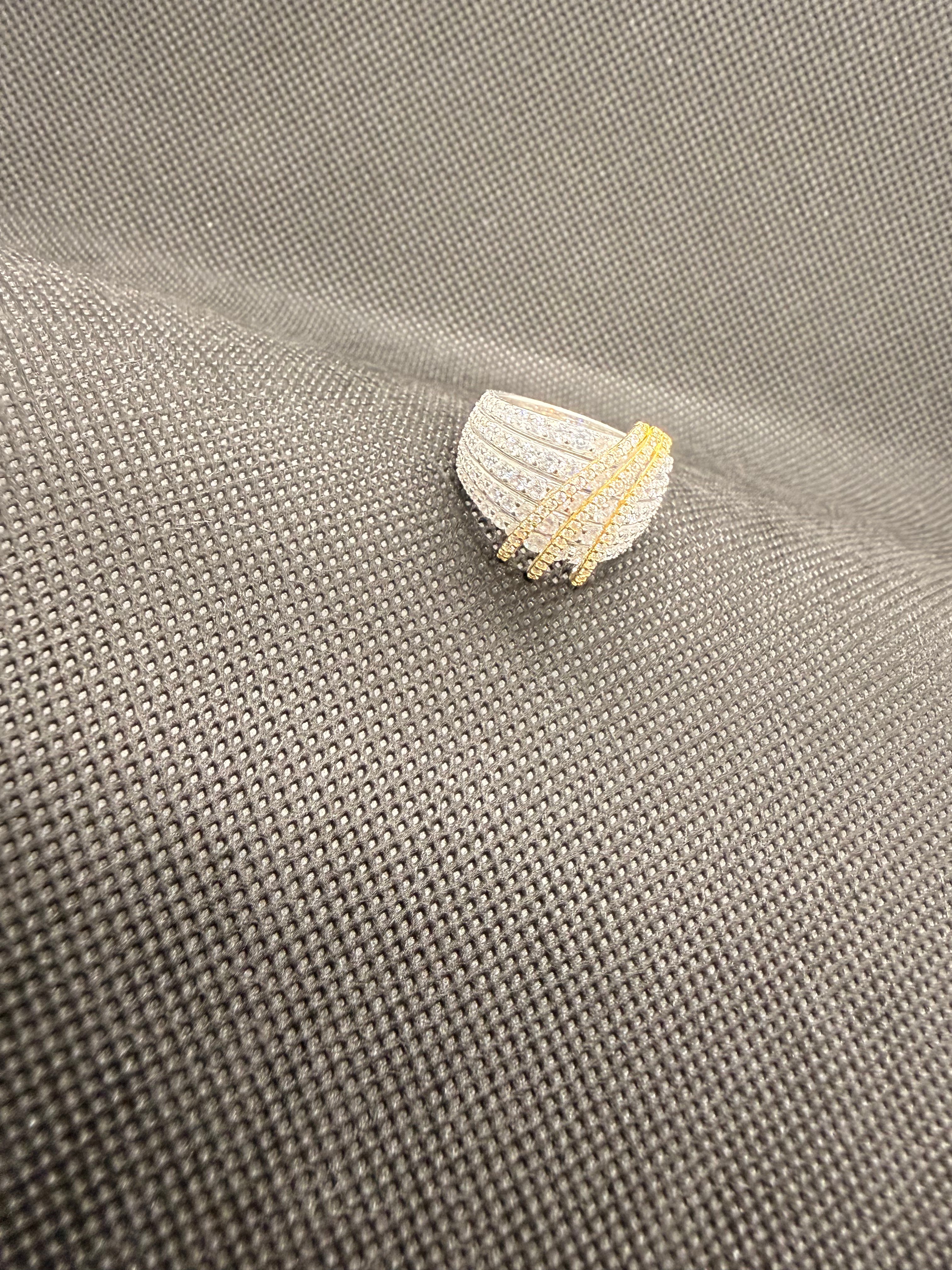 Two-Tone CZ Pave Multi-Row Wide Cocktail Ring | 925 Sterling Silver | Size 8
