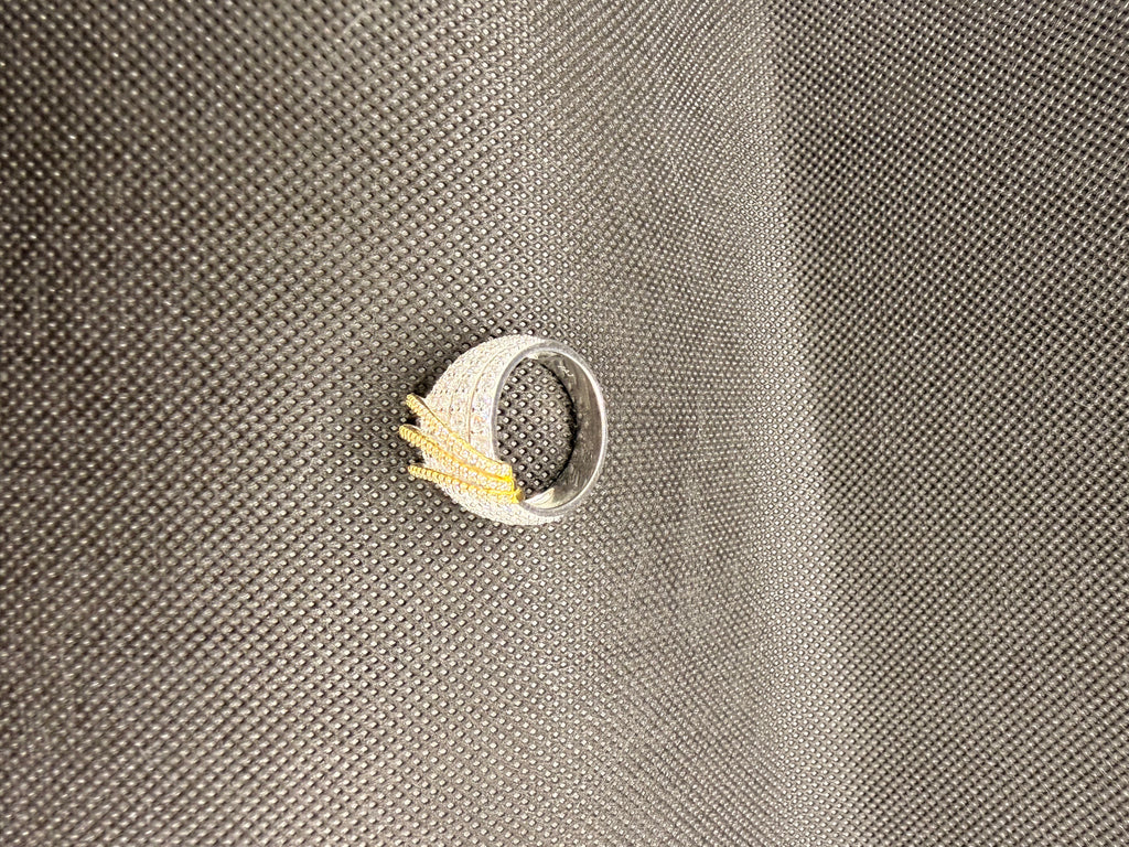 Two-Tone CZ Pave Multi-Row Wide Cocktail Ring | 925 Sterling Silver | Size 8