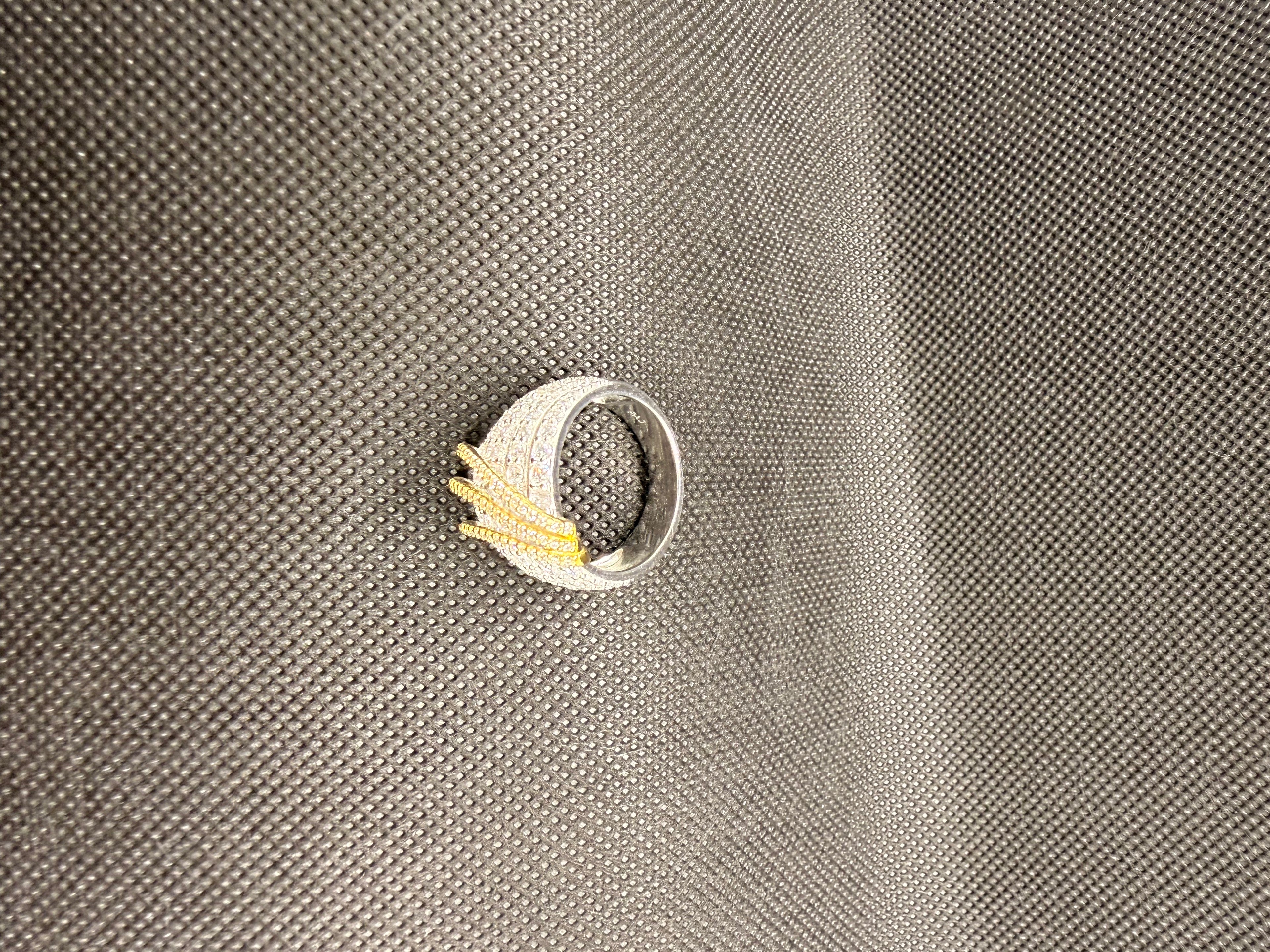 Two-Tone CZ Pave Multi-Row Wide Cocktail Ring | 925 Sterling Silver | Size 8
