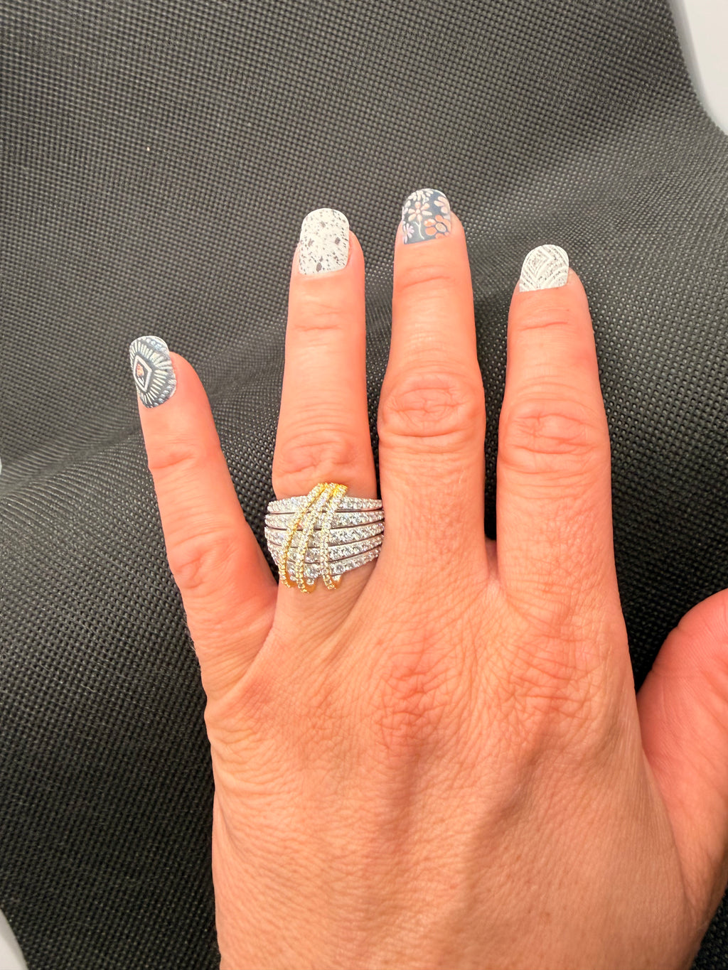 Two-Tone CZ Pave Multi-Row Wide Cocktail Ring | 925 Sterling Silver | Size 8