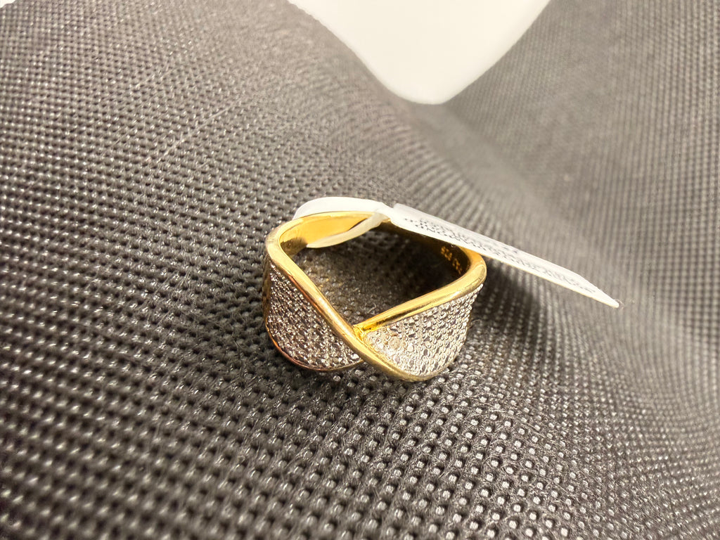 JTV White Diamond Accent Crossover Band Ring | 18K Gold Over Silver | Size 8 | NWT