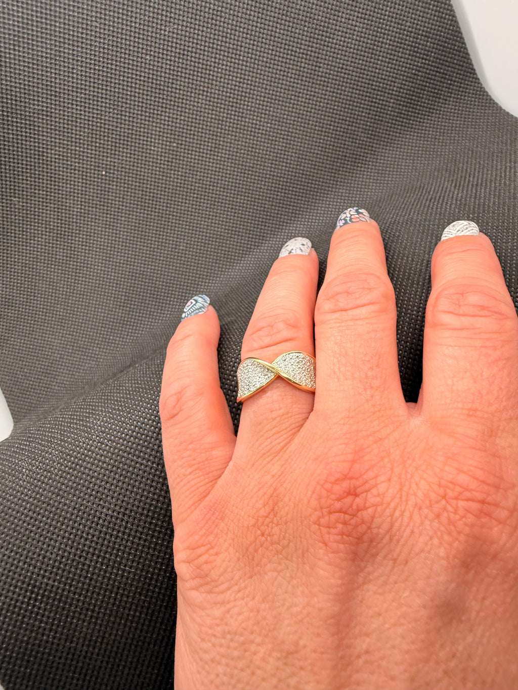 JTV White Diamond Accent Crossover Band Ring | 18K Gold Over Silver | Size 8 | NWT