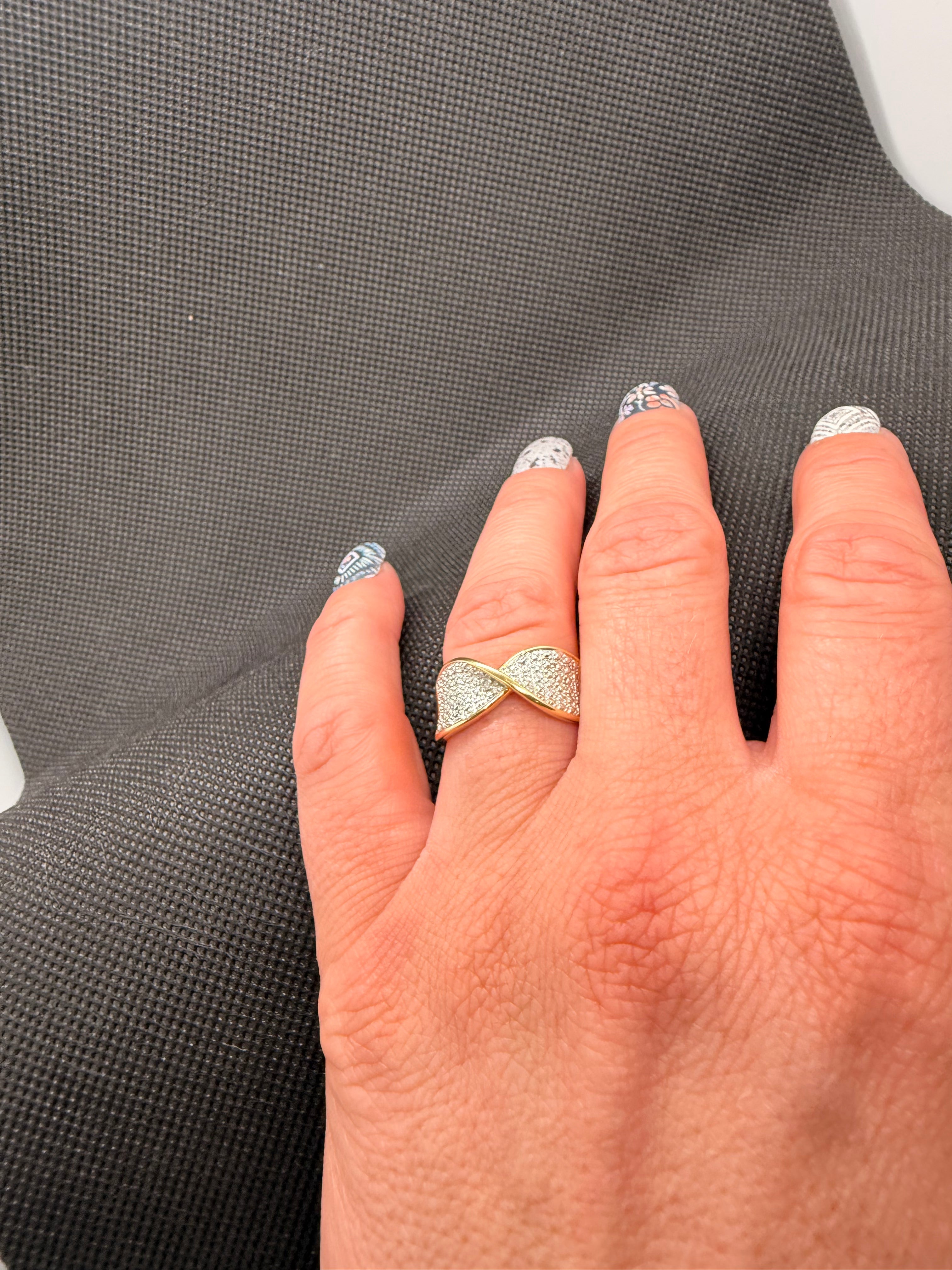 JTV White Diamond Accent Crossover Band Ring | 18K Gold Over Silver | Size 8 | NWT