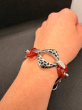 Stainless Steel Red Enamel Gucci Link Statement Bracelet – Black Hammered Oval Links
