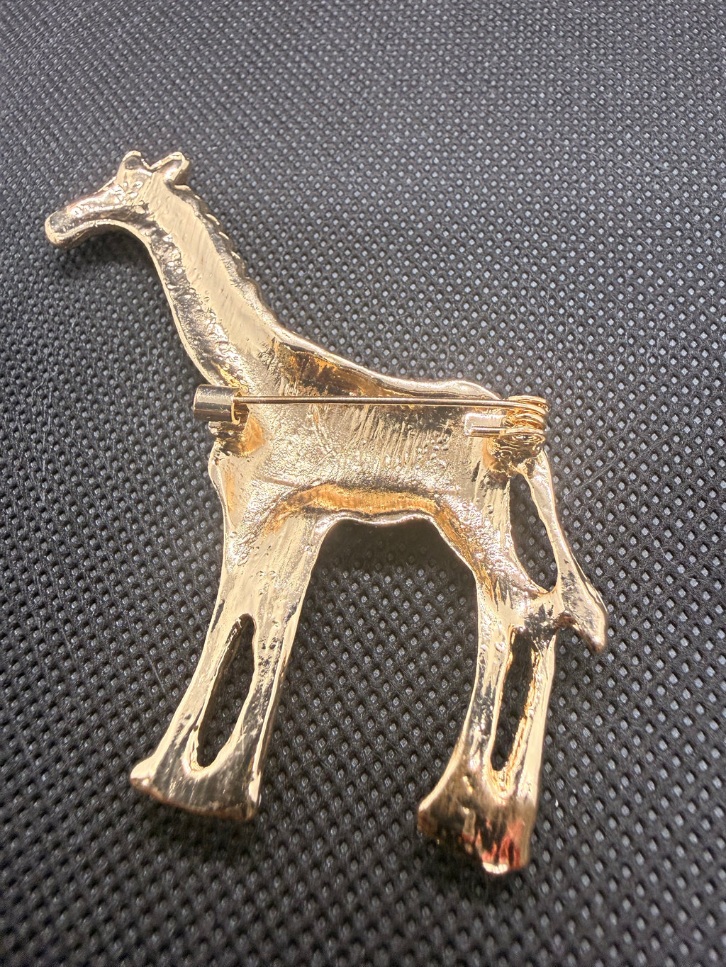 Orange Enamel Rhinestone Giraffe Brooch Pin | Gold Tone Animal Statement Jewelry