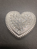 Pave Rhinestone Heart Magnetic Brooch | No-Pin Silver Tone Hijab Pin Scarf Clip