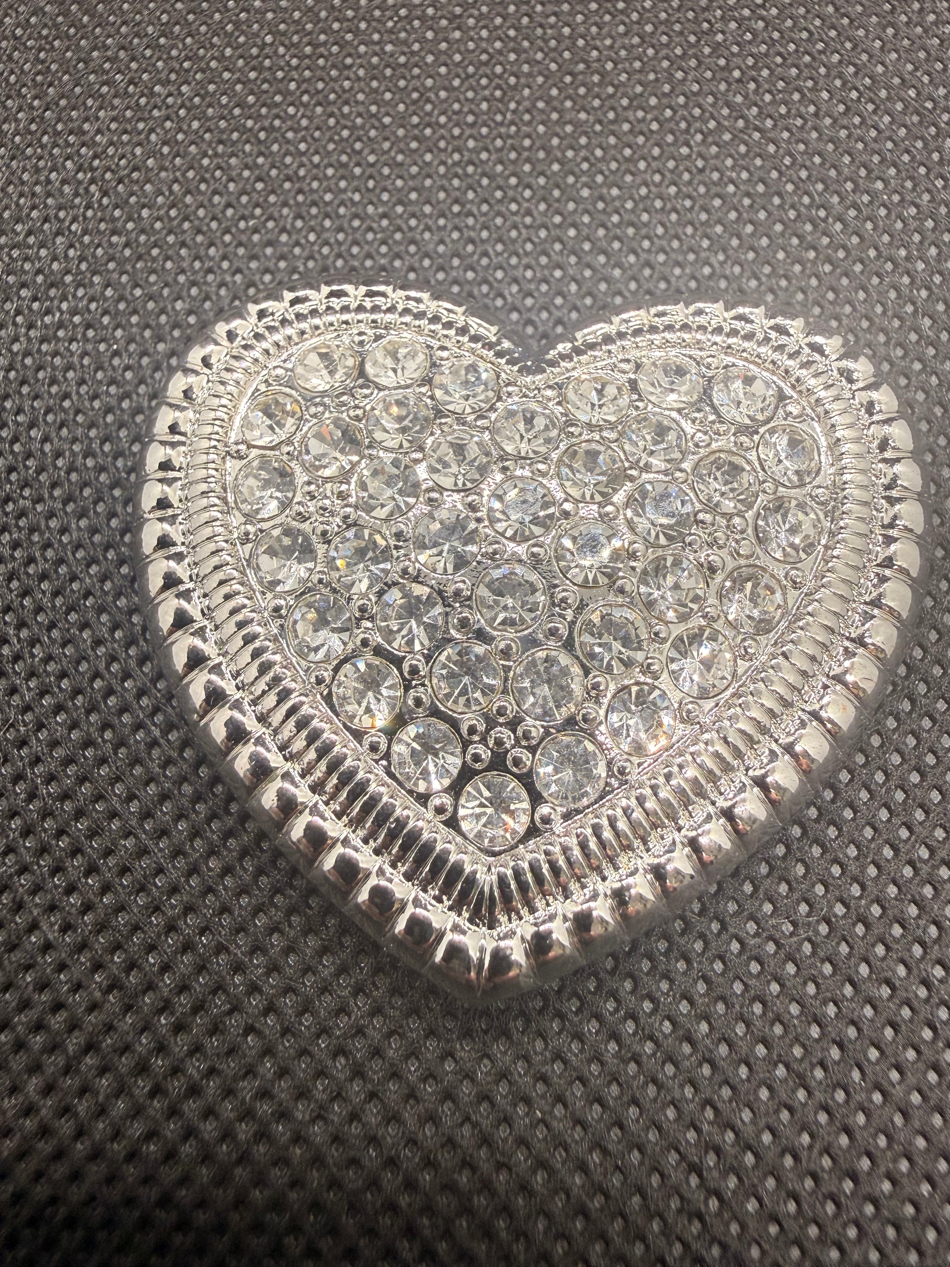 Pave Rhinestone Heart Magnetic Brooch | No-Pin Silver Tone Hijab Pin Scarf Clip