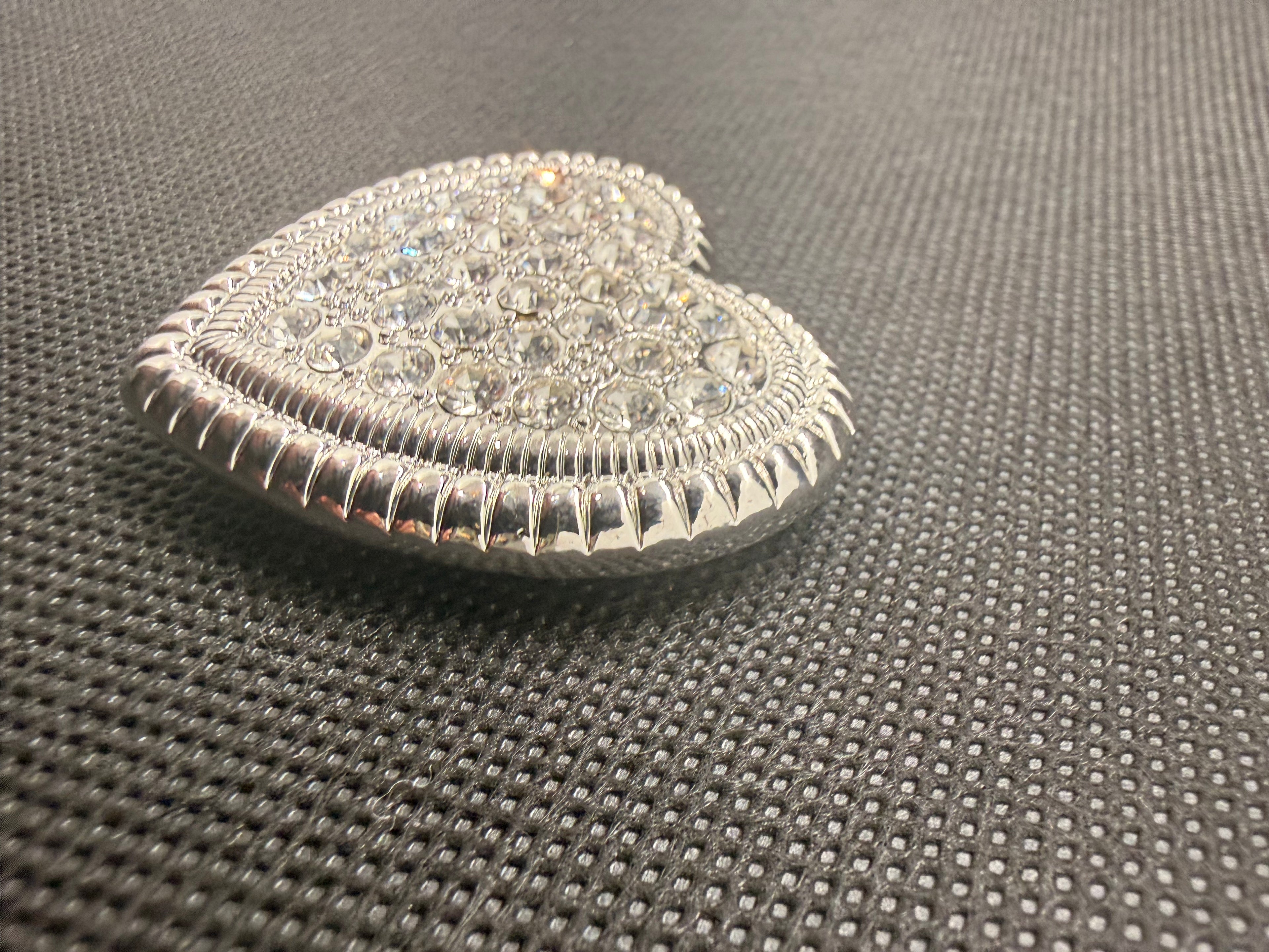 Pave Rhinestone Heart Magnetic Brooch | No-Pin Silver Tone Hijab Pin Scarf Clip