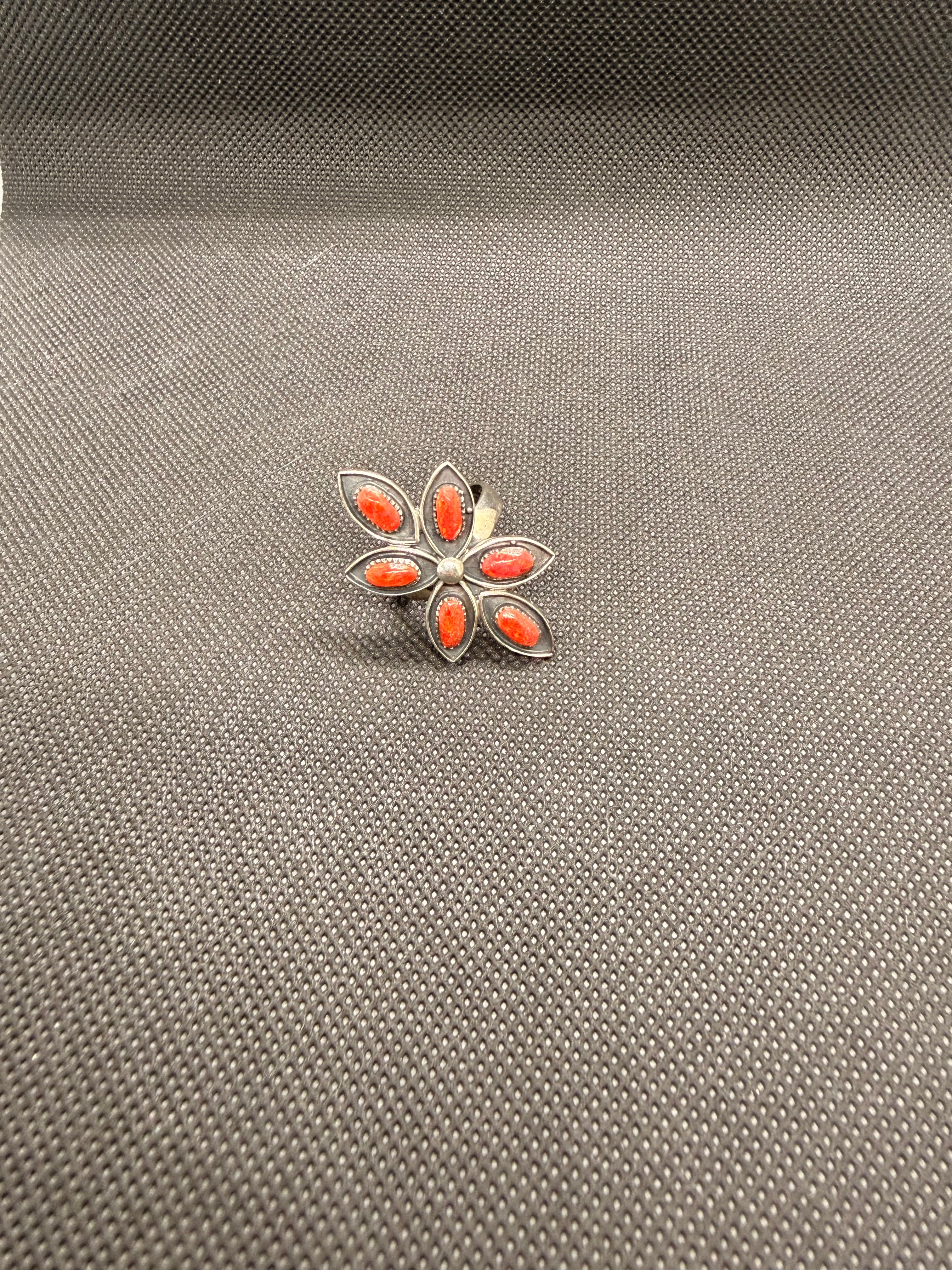 Vintage 925 Sterling Silver Red Sponge Coral Flower Ring Size 8 | Philippines