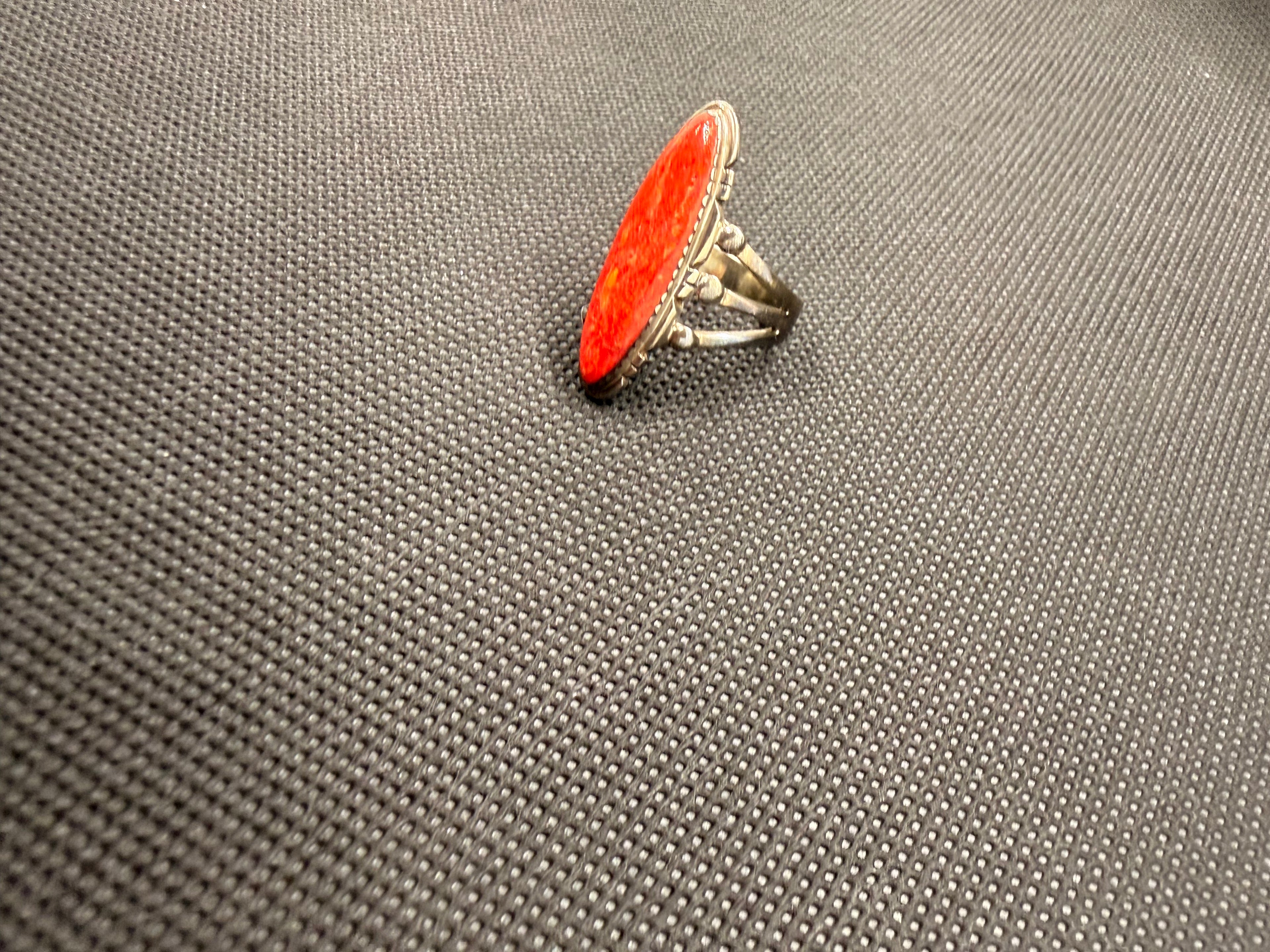 Vintage 925 Sterling Silver Red Oval Cabochon Southwestern Ring Size 7 6.47g