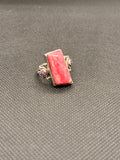 Genuine Rhodochrosite Rectangle Cabochon Sterling Silver Ring Size 7 with Purple Accents