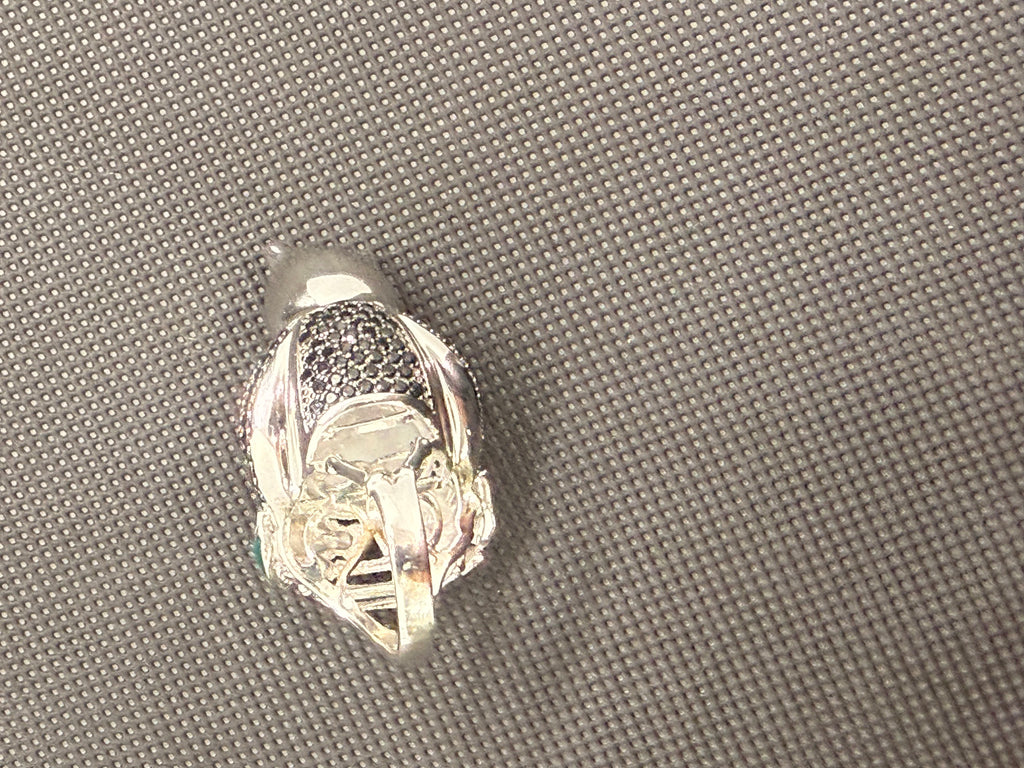 Jade of Yesteryear 925 Sterling Silver 3D Panda Ring — White Jade, Black Spinel Pavé, Size 7