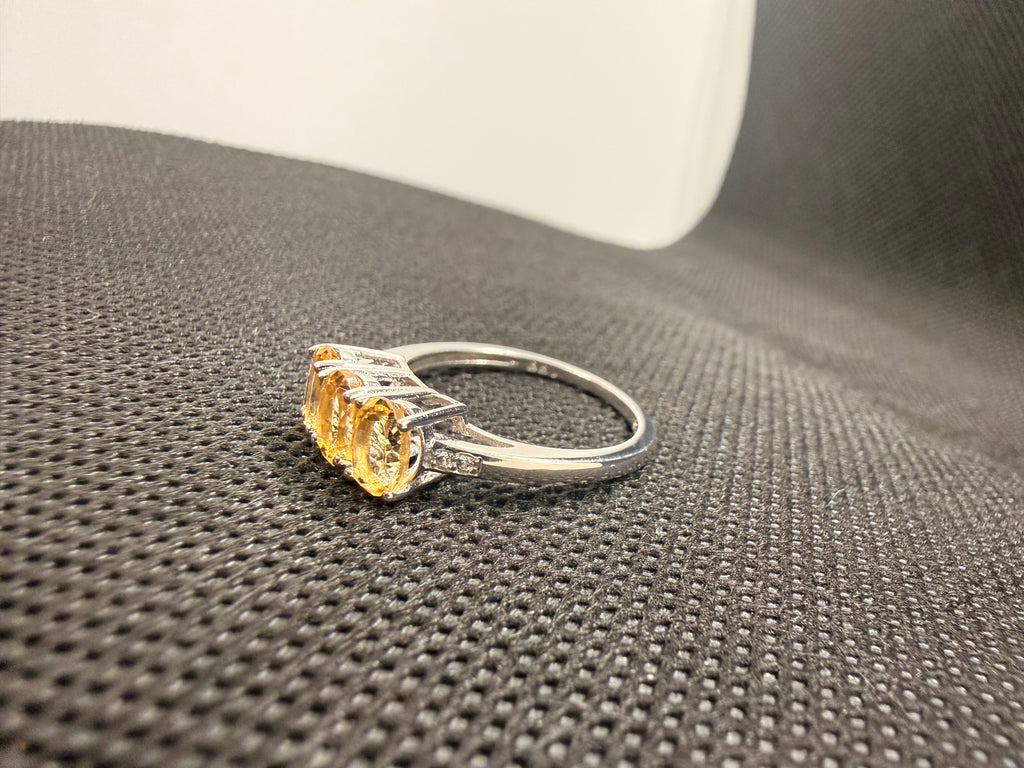 JTV 925 Rhodium Sterling Silver 3-Stone Oval Citrine Ring — 1.21 CTW Size 7