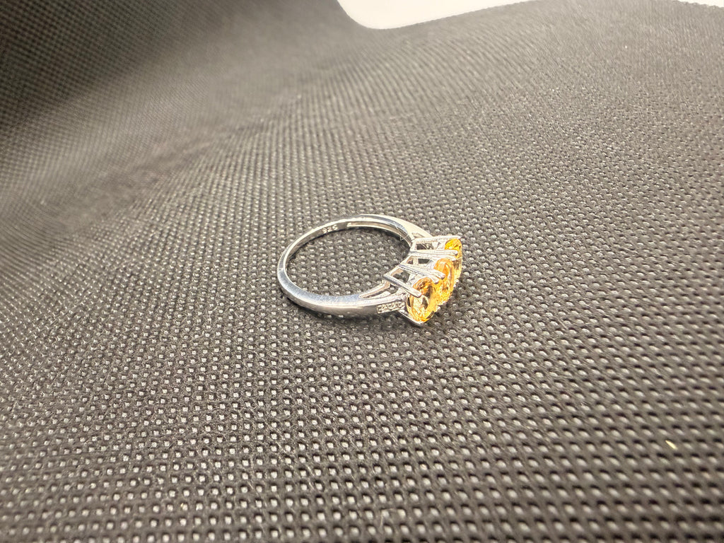 JTV 925 Rhodium Sterling Silver 3-Stone Oval Citrine Ring — 1.21 CTW Size 7