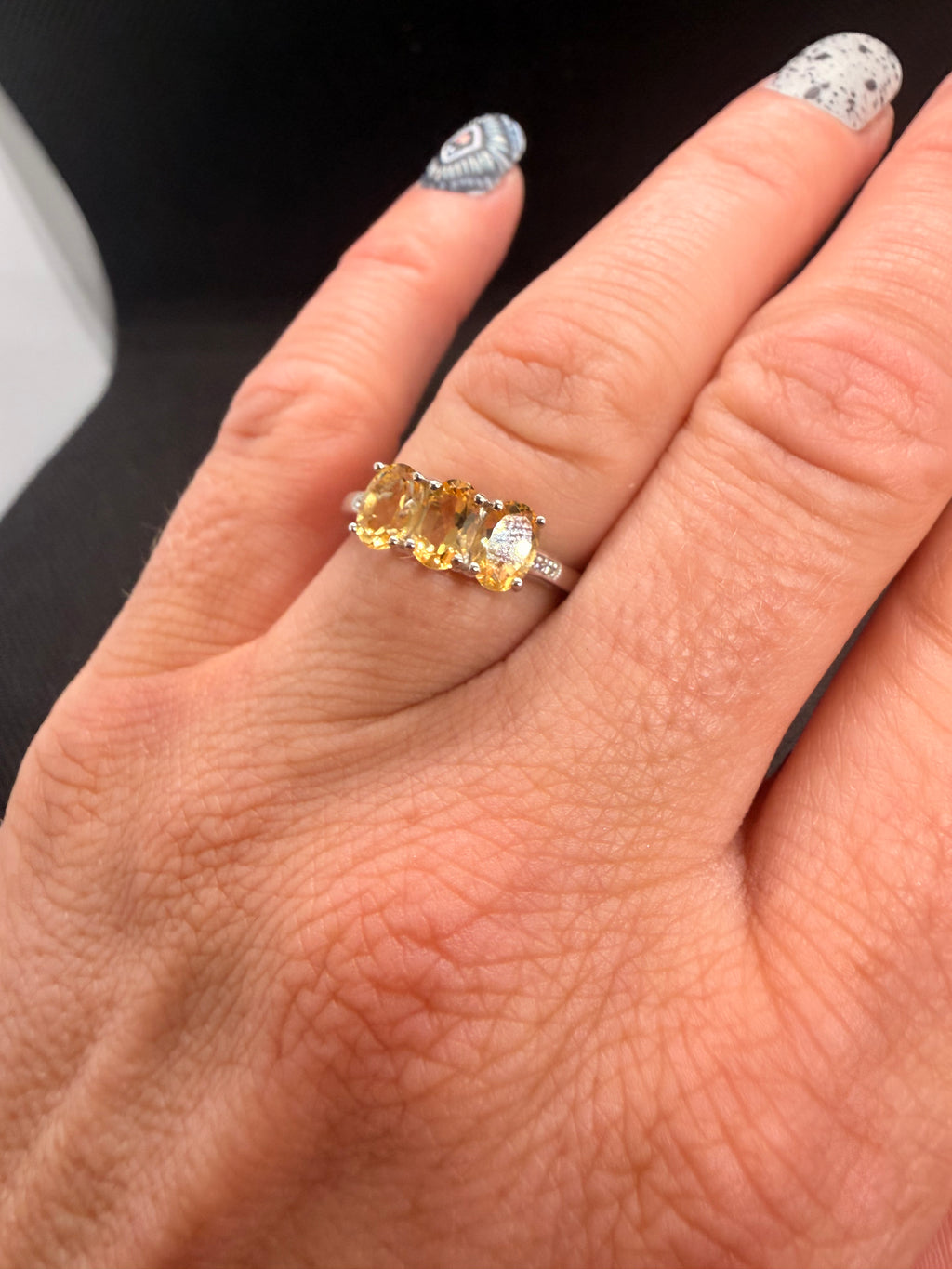JTV 925 Rhodium Sterling Silver 3-Stone Oval Citrine Ring — 1.21 CTW Size 7