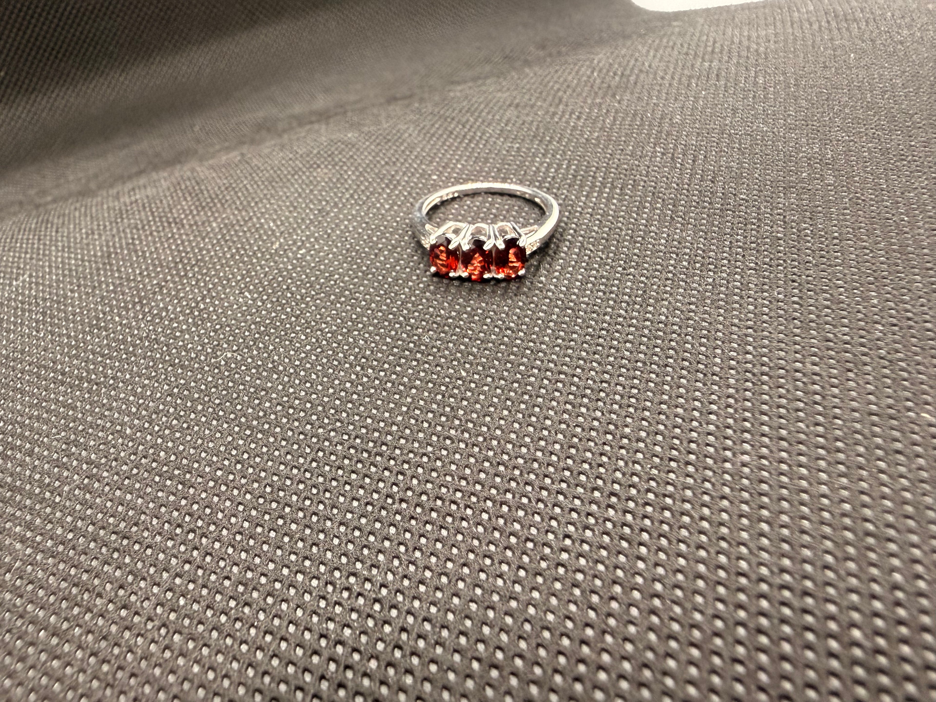 JTV 925 Rhodium Sterling Silver 3-Stone Oval Red Garnet Ring — 2.48 CTW Size 6