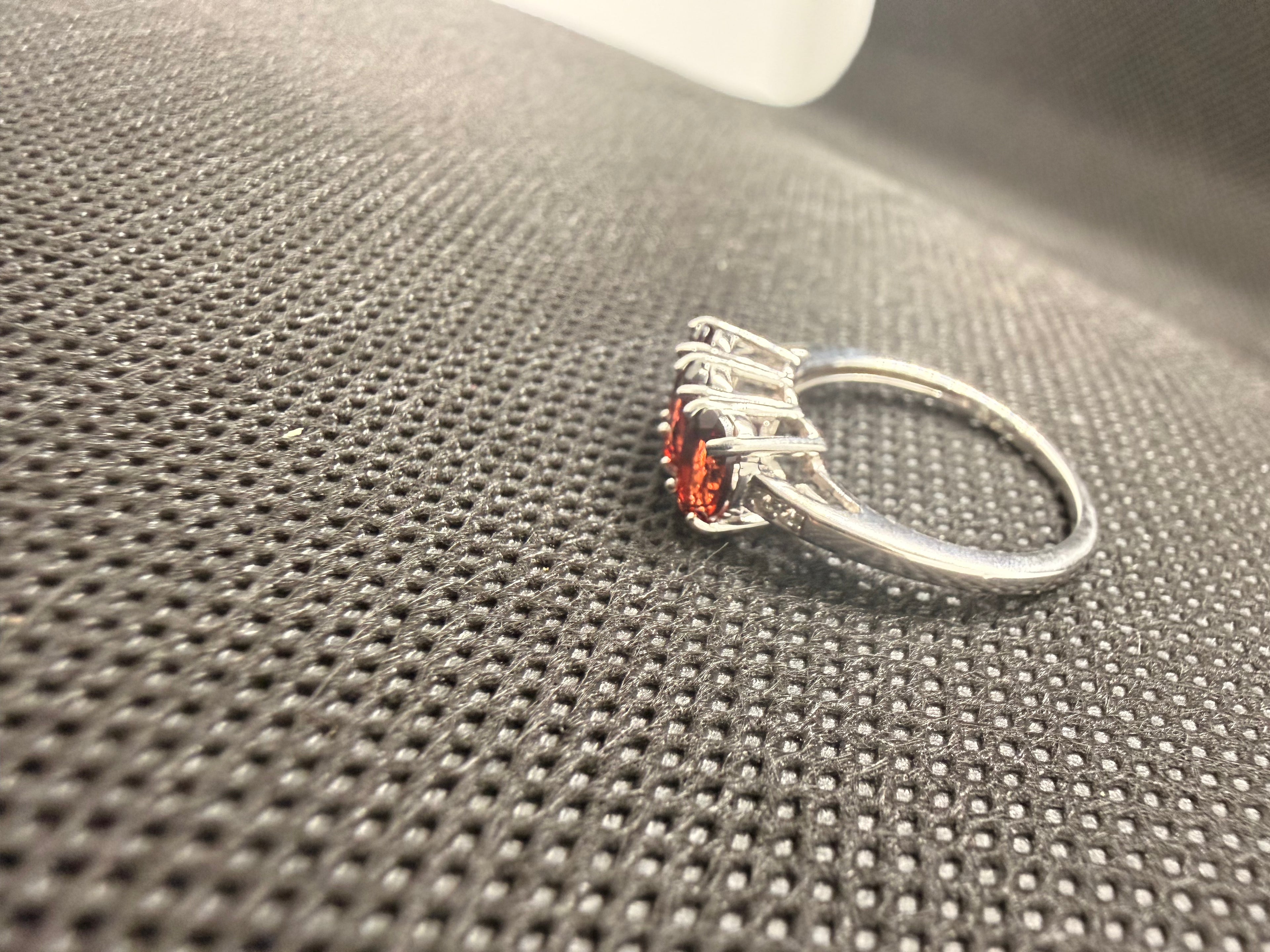 JTV 925 Rhodium Sterling Silver 3-Stone Oval Red Garnet Ring — 2.48 CTW Size 6