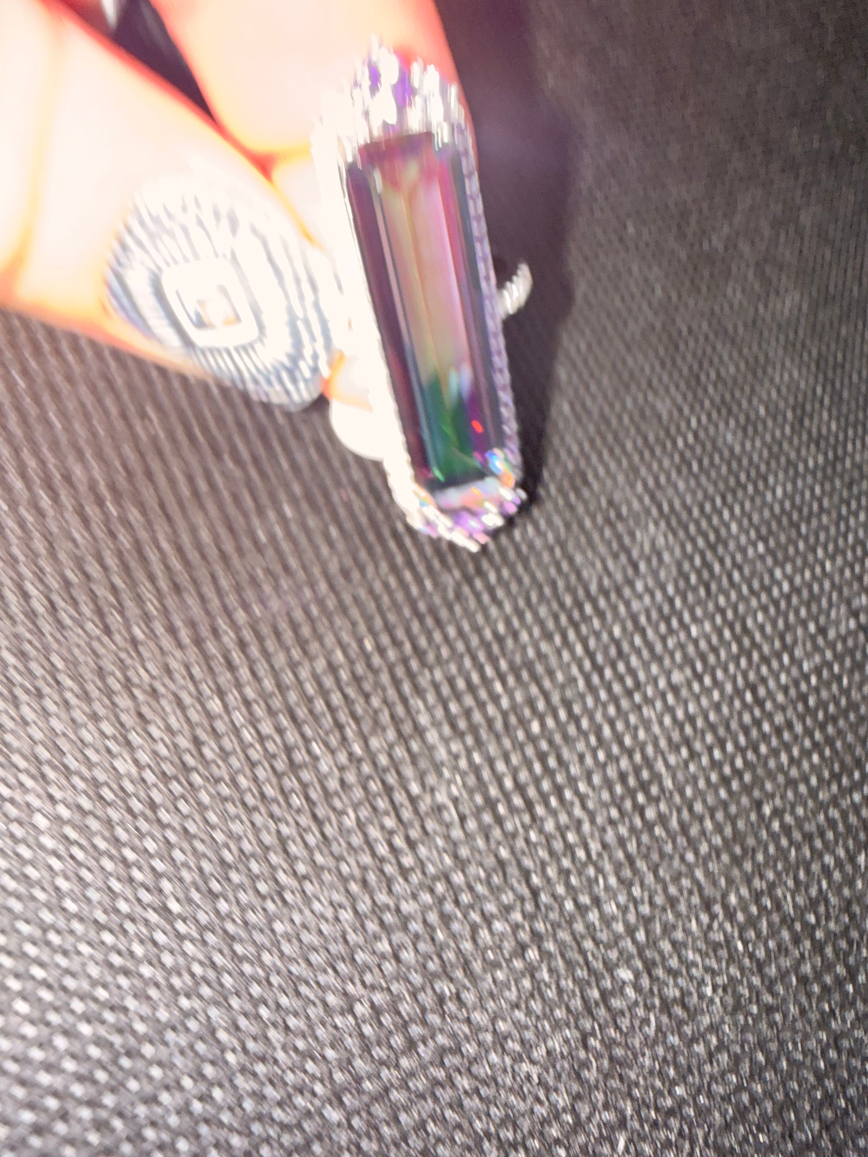 Watermelon Quartz Amethyst Halo Sterling Silver Cocktail Ring Size 7.5