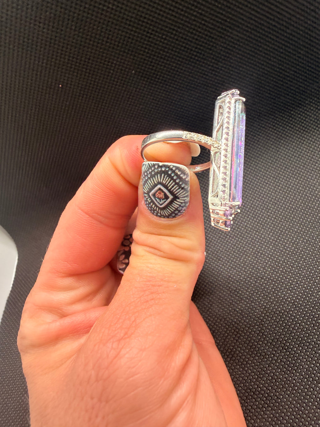 Watermelon Quartz Amethyst Halo Sterling Silver Cocktail Ring Size 7.5