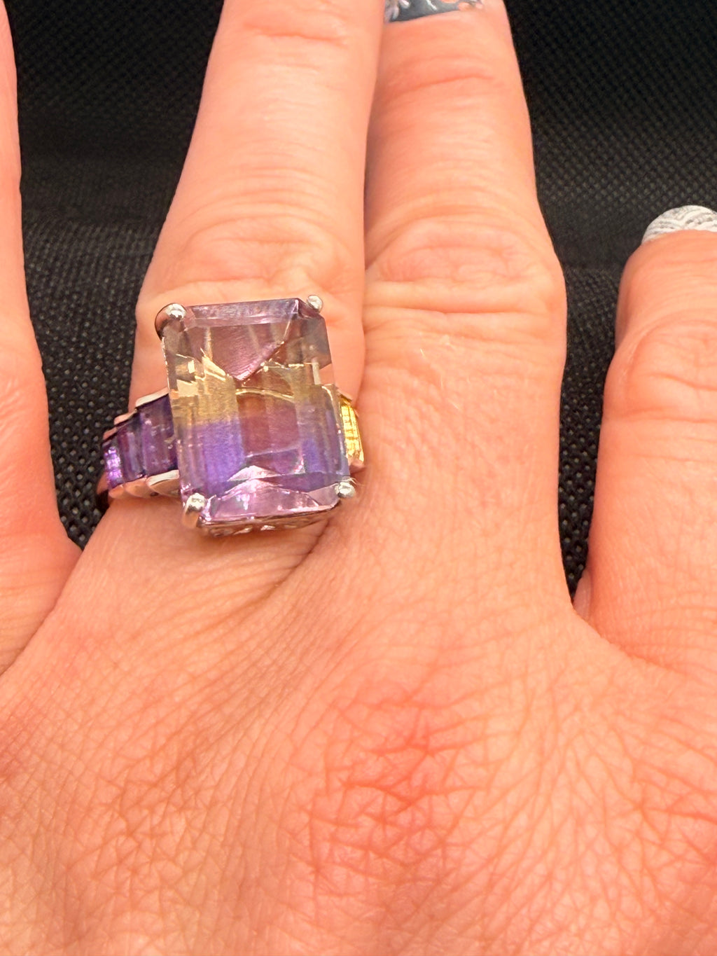 Earth Tone Quartz Filigree Sterling Silver Cocktail Ring Size 8