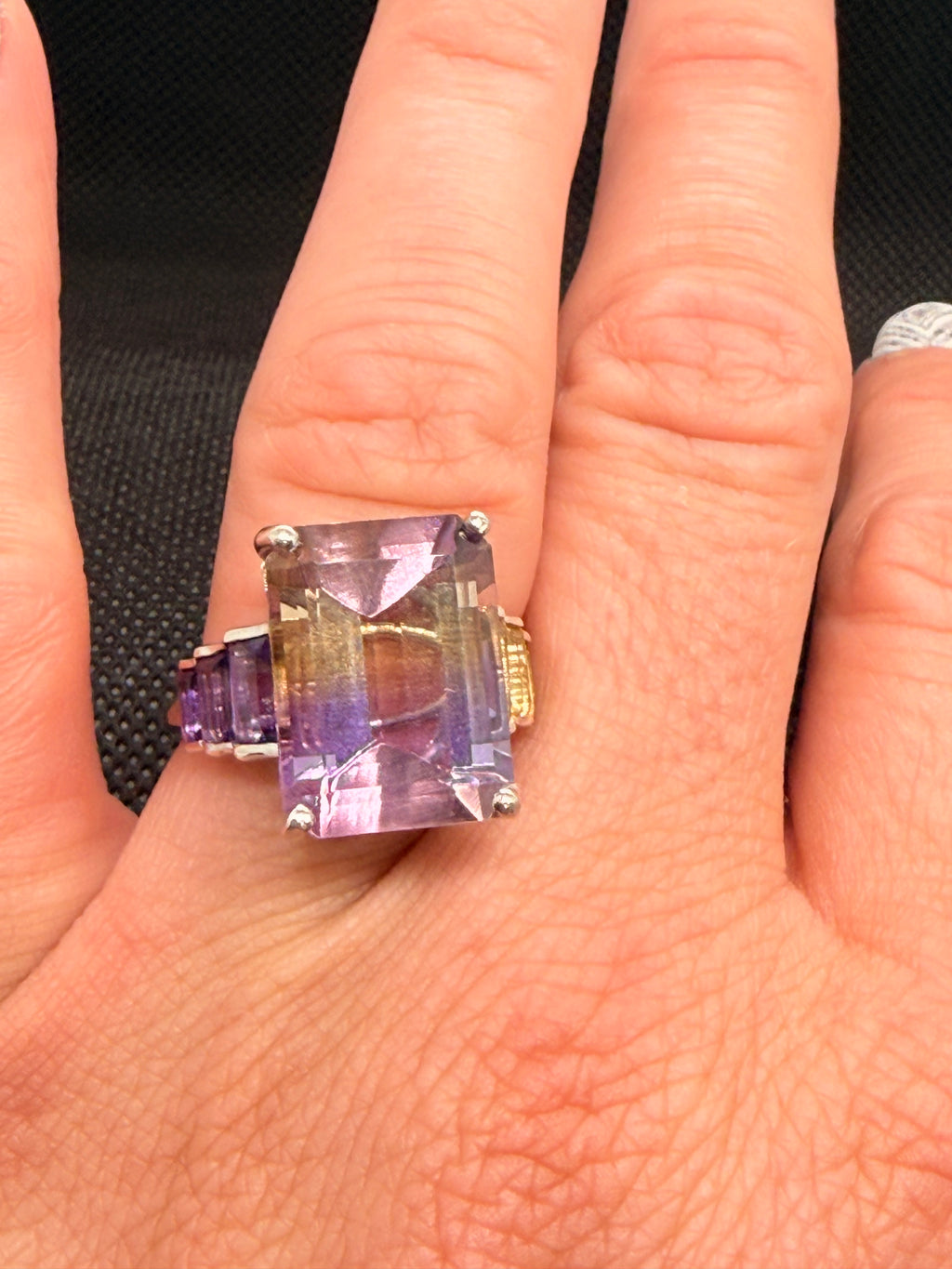 Earth Tone Quartz Filigree Sterling Silver Cocktail Ring Size 8