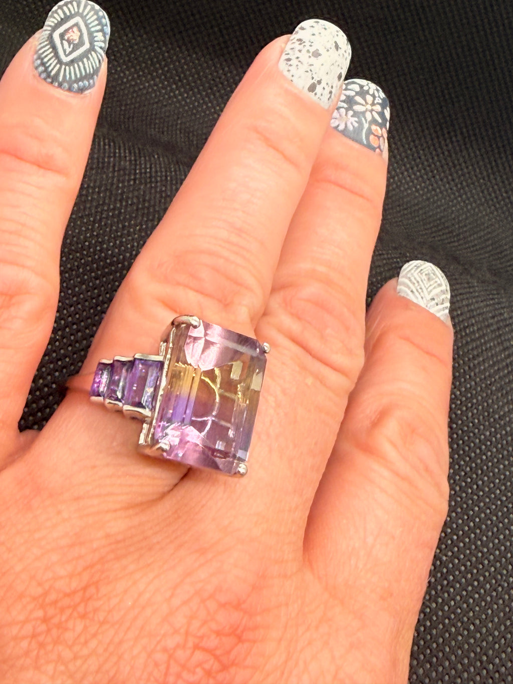 Earth Tone Quartz Filigree Sterling Silver Cocktail Ring Size 8